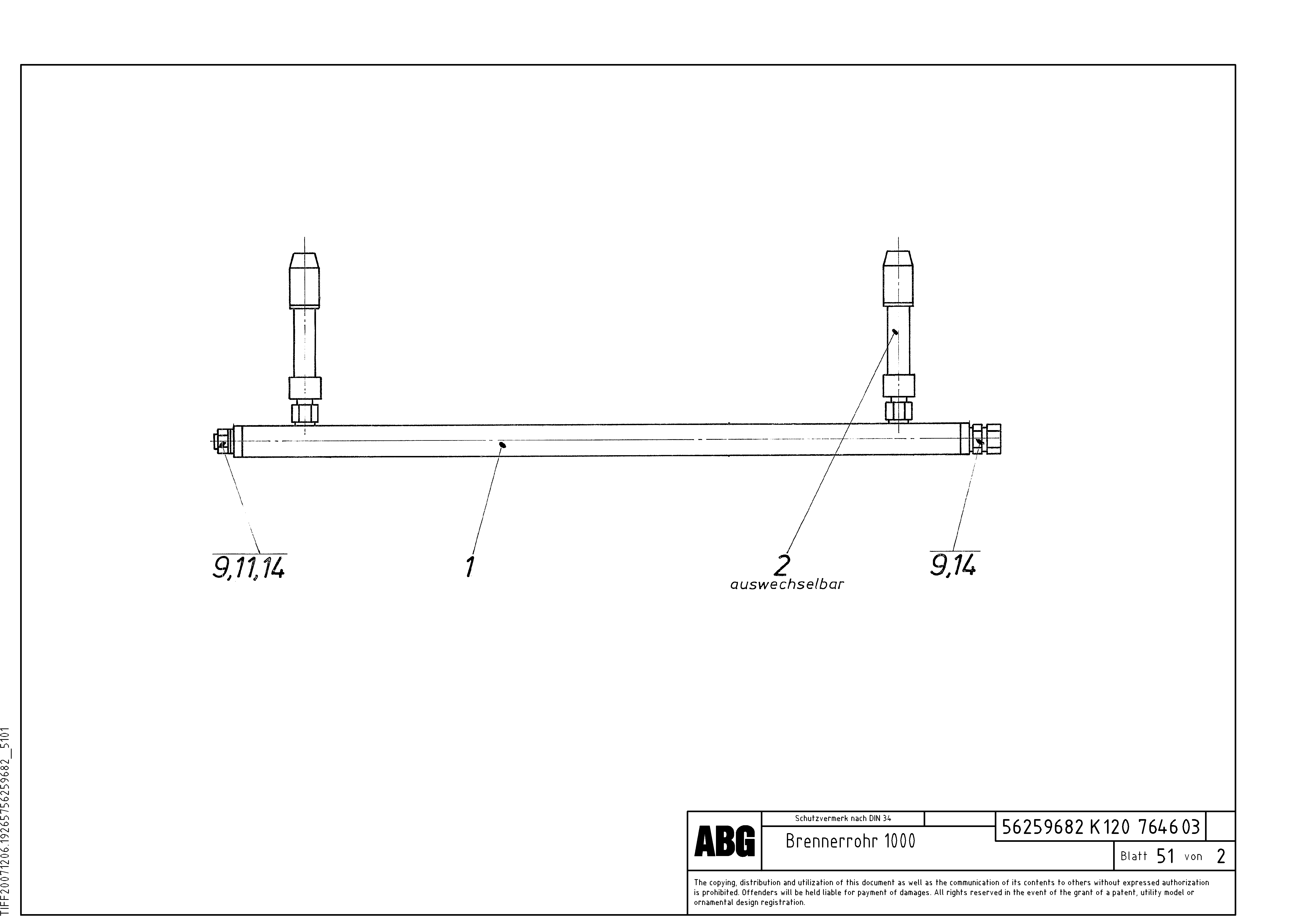 Схема запчастей Volvo ABG9820 - 70323 Burner tube for extension VDT 120 ATT. SCREEDS 3,0 -13,0M ABG9820