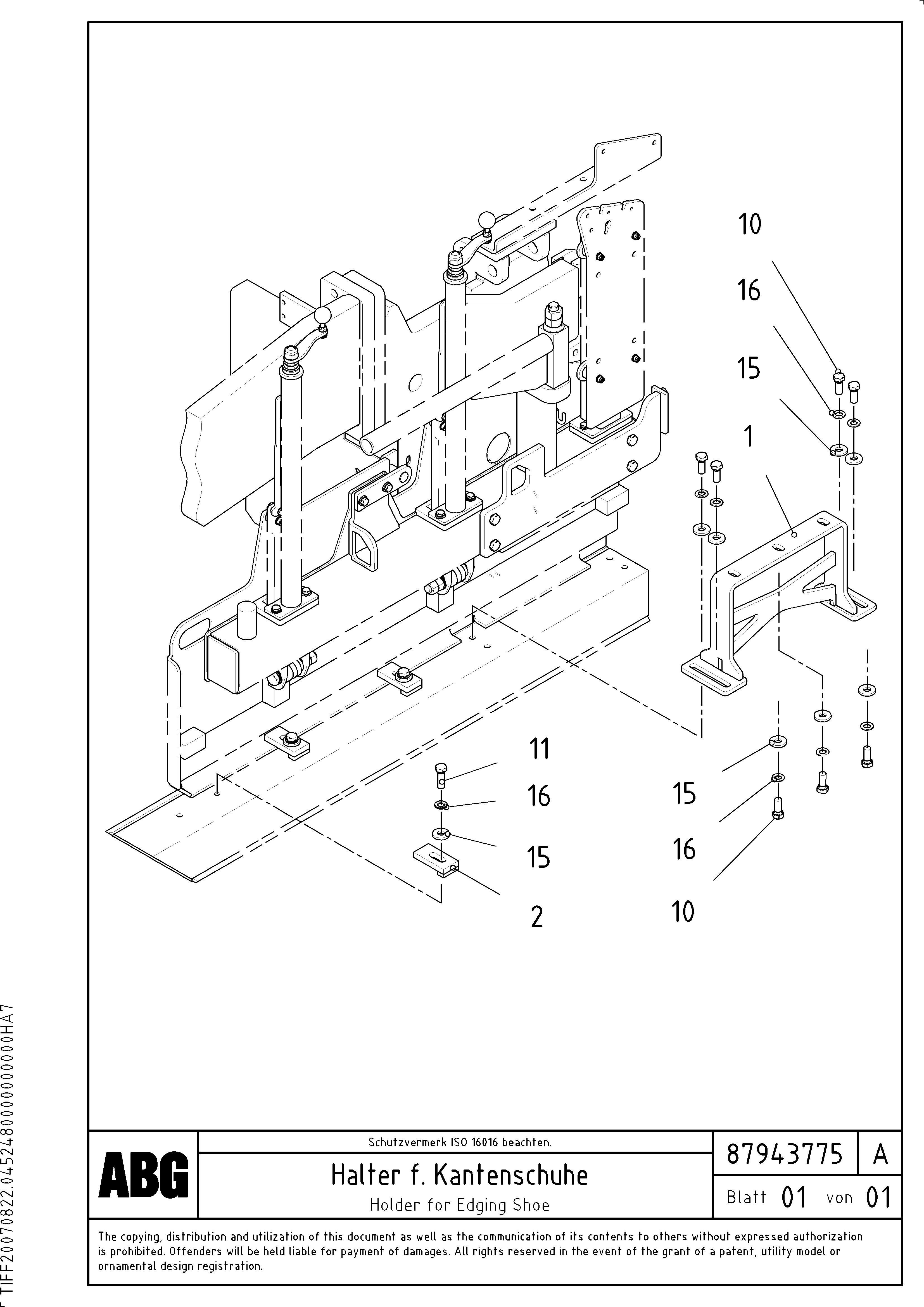 Схема запчастей Volvo ABG9820 - 75199 Holder for edging shoe VDT 120 ATT. SCREEDS 3,0 -13,0M ABG9820