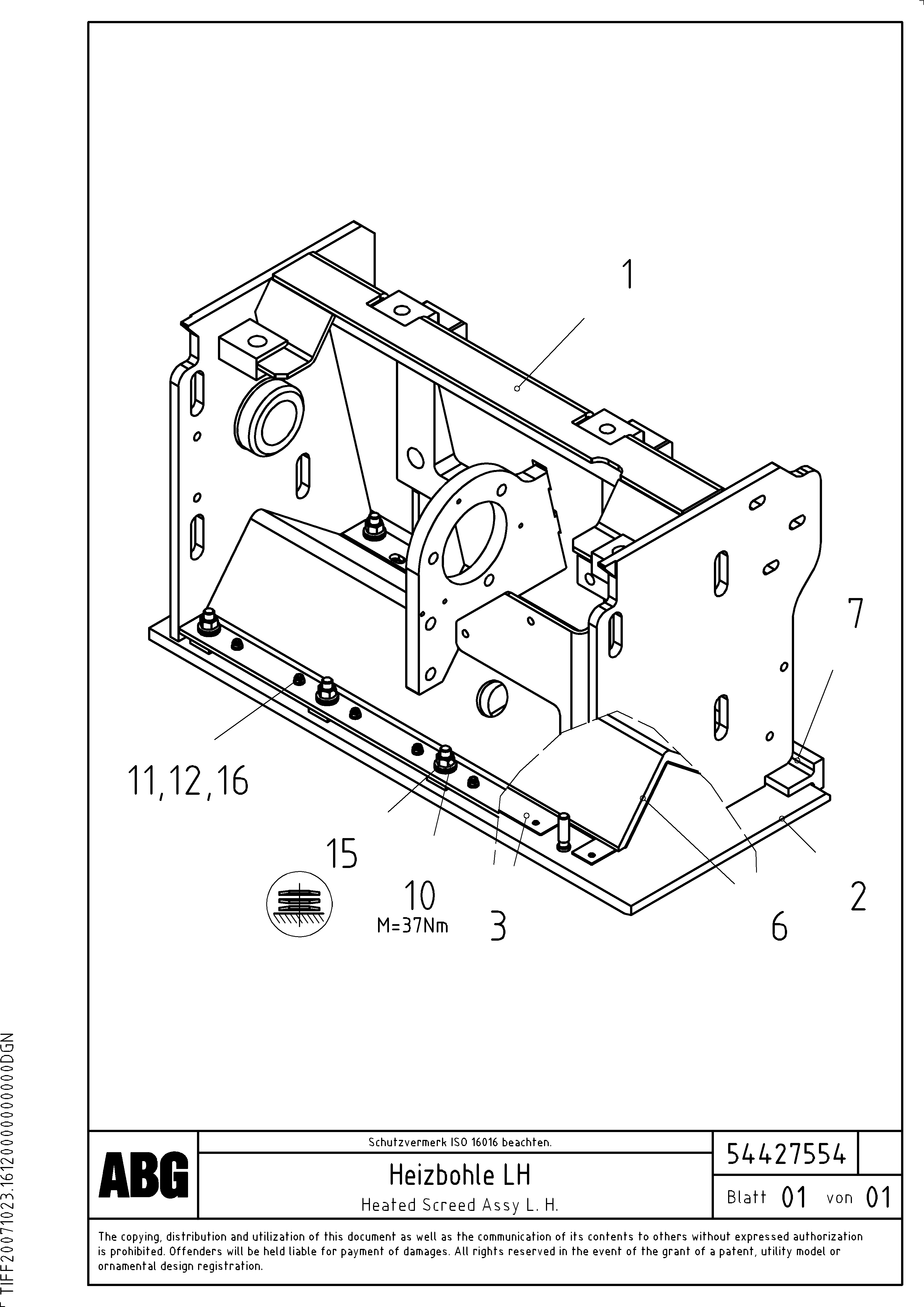 Схема запчастей Volvo ABG9820 - 70236 Heated base plate for extension VDT 120 VARIO ATT. SCREEDS 5,0 -12,5M ABG9820
