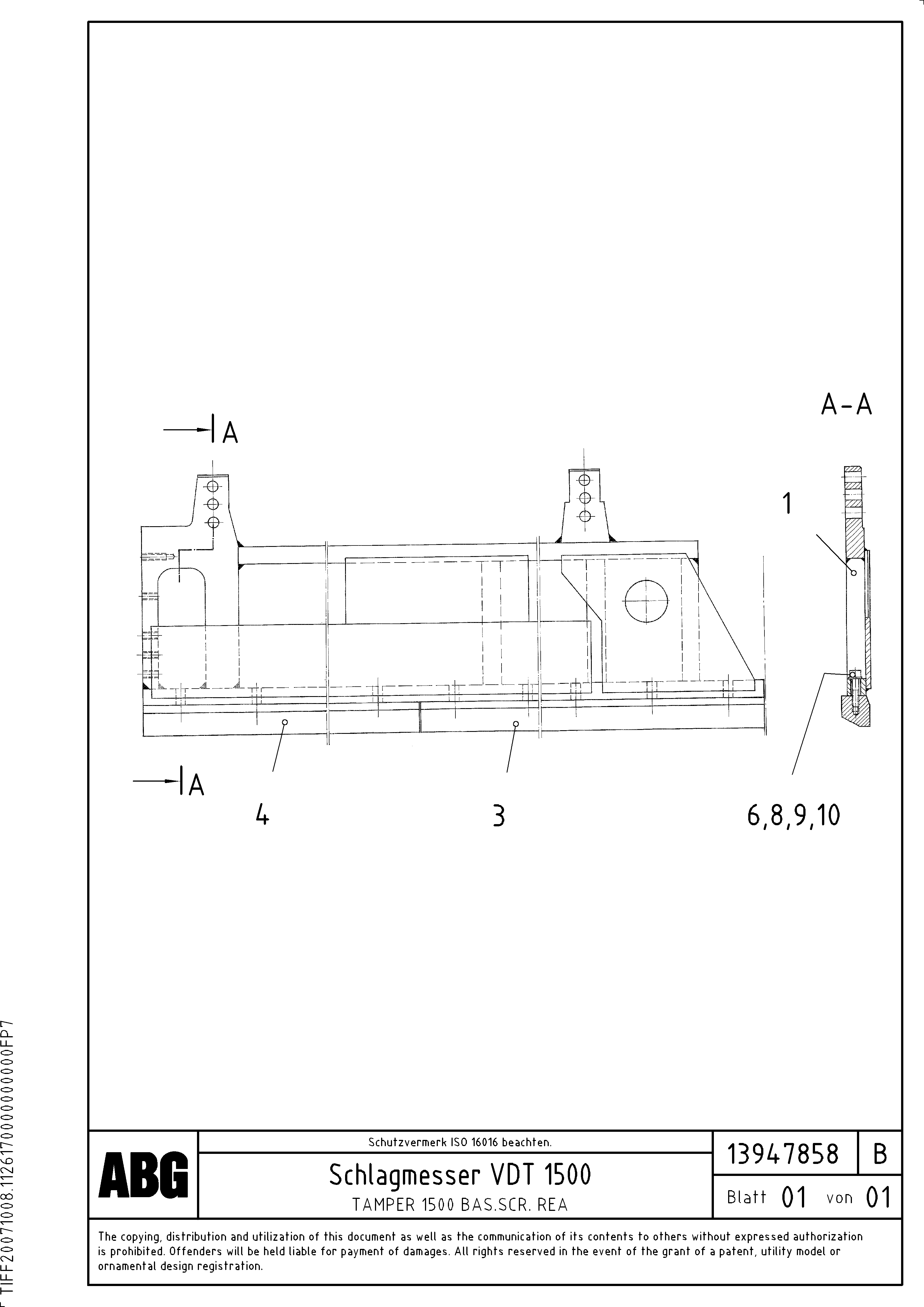 Схема запчастей Volvo ABG9820 - 71193 Tamper plate for basic screed VDT 120 VARIO ATT. SCREEDS 5,0 -12,5M ABG9820