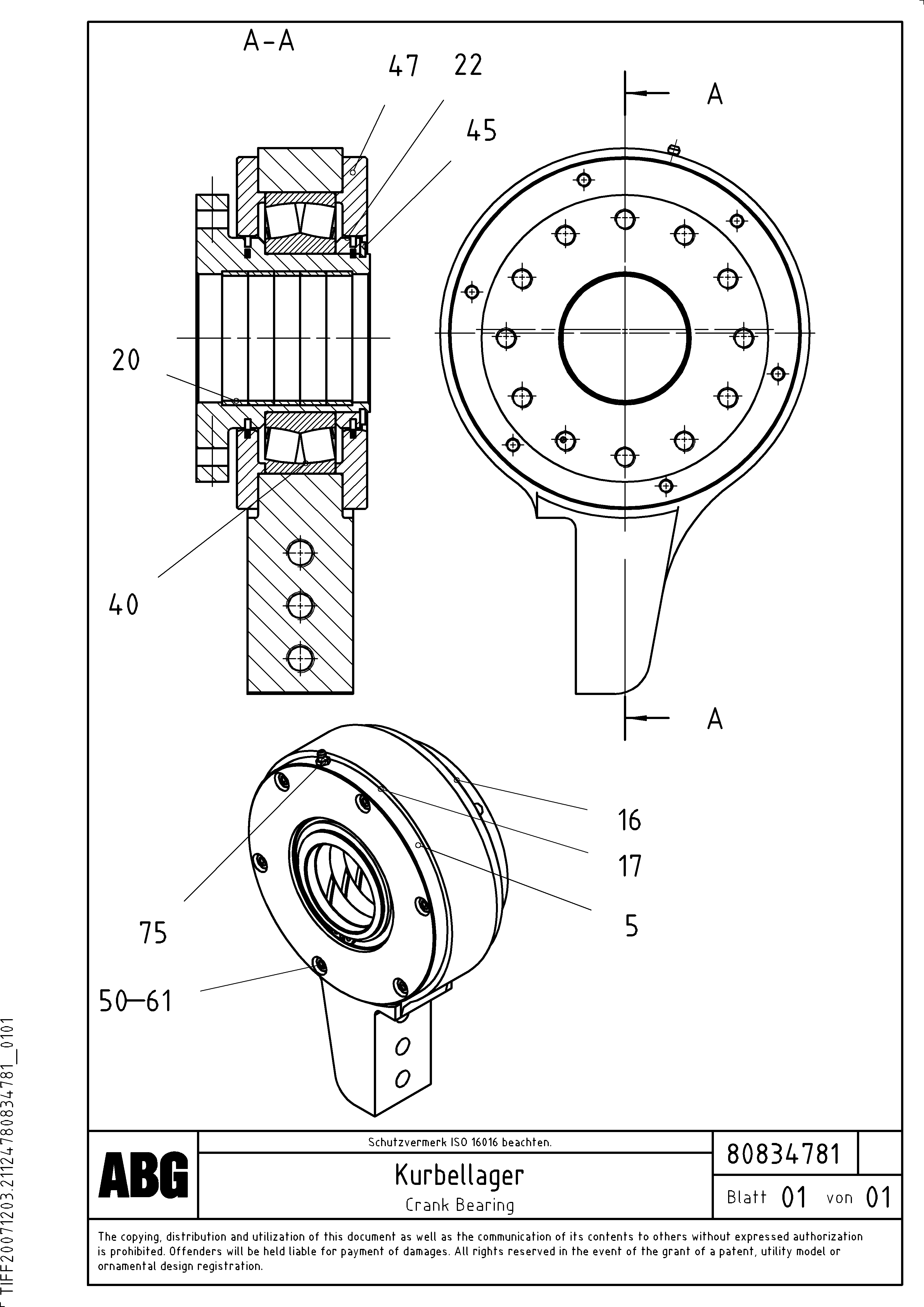 Схема запчастей Volvo ABG9820 - 71202 Crank bearing for basic screed VDT 120 VARIO ATT. SCREEDS 5,0 -12,5M ABG9820