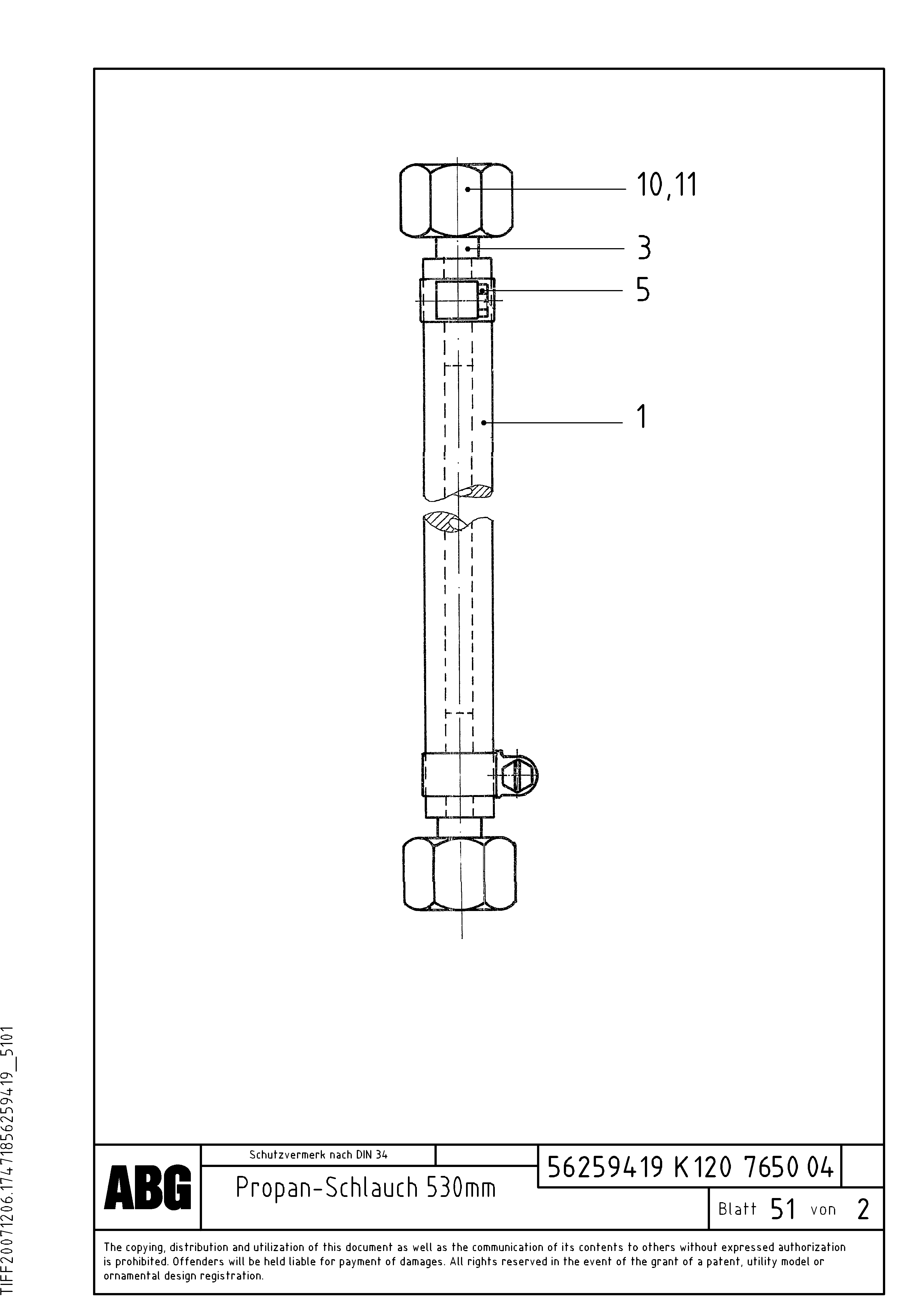 Схема запчастей Volvo ABG9820 - 69087 Propane gas hose VDT 120 VARIO ATT. SCREEDS 5,0 -12,5M ABG9820