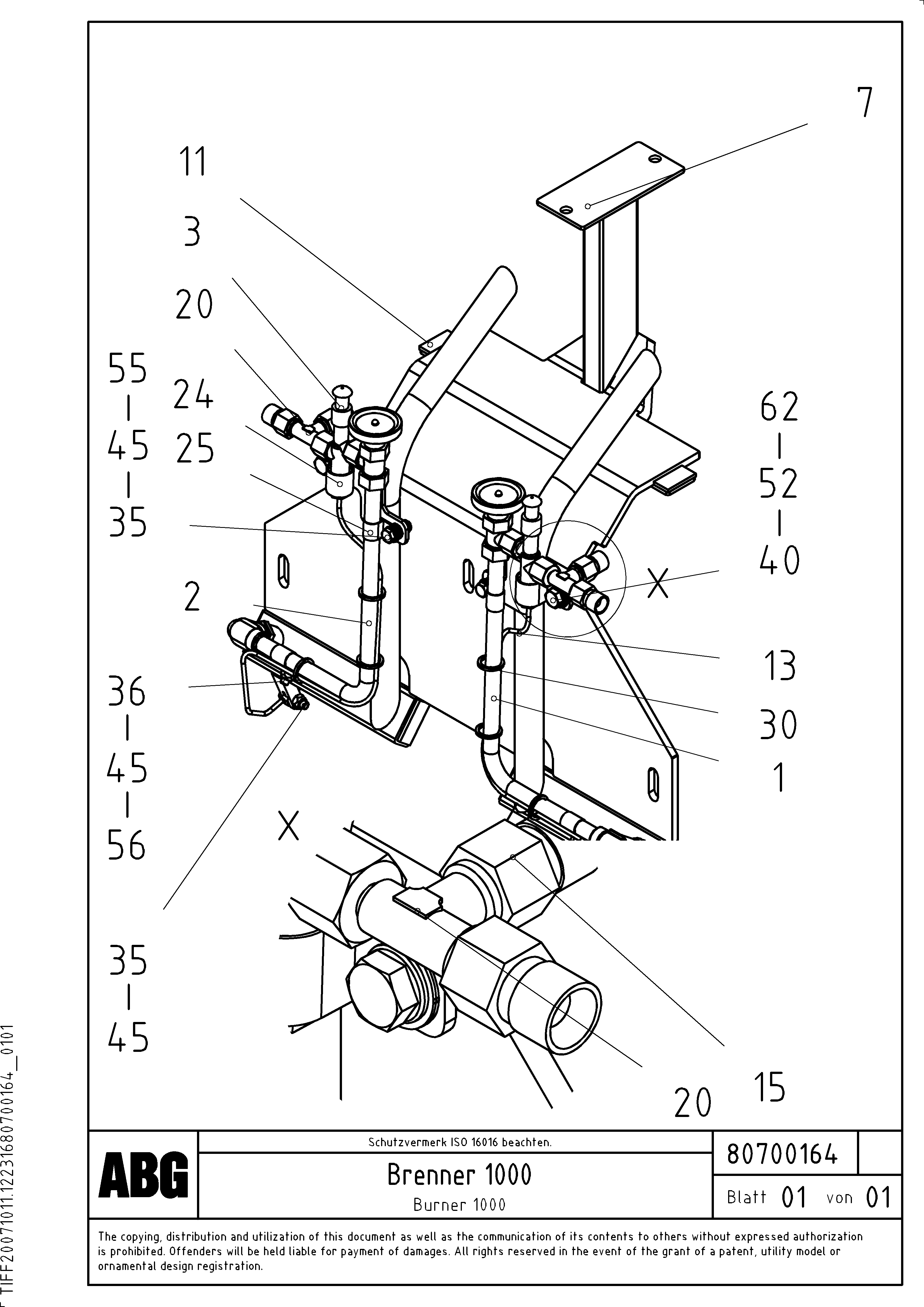 Схема запчастей Volvo ABG9820 - 69102 Gas burner for extension VDT 120 VARIO ATT. SCREEDS 5,0 -12,5M ABG9820