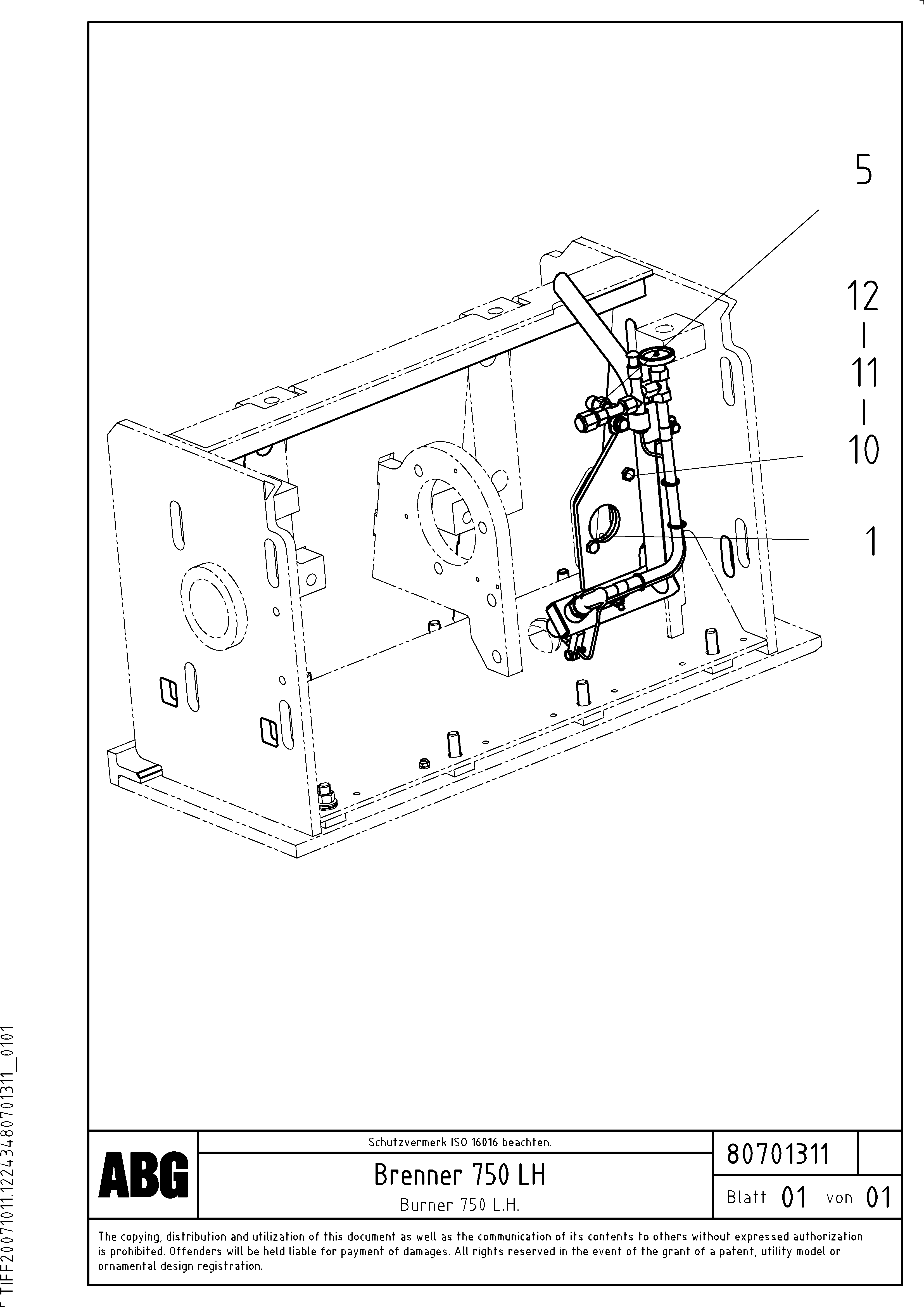 Схема запчастей Volvo ABG9820 - 69103 Gas burner for extension VDT 120 VARIO ATT. SCREEDS 5,0 -12,5M ABG9820