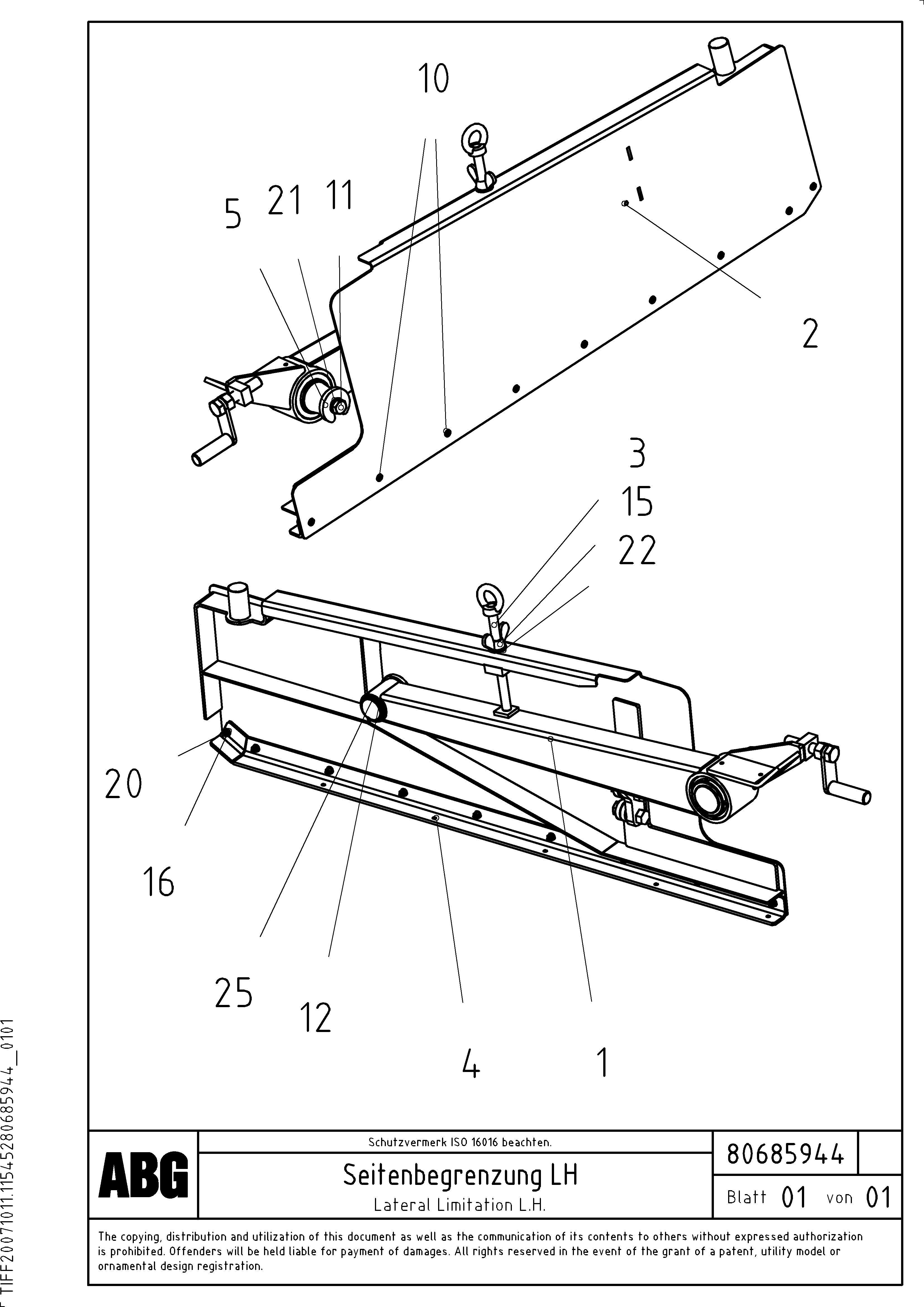 Схема запчастей Volvo ABG9820 - 69361 Lateral limitation VDT 120 VARIO ATT. SCREEDS 5,0 -12,5M ABG9820