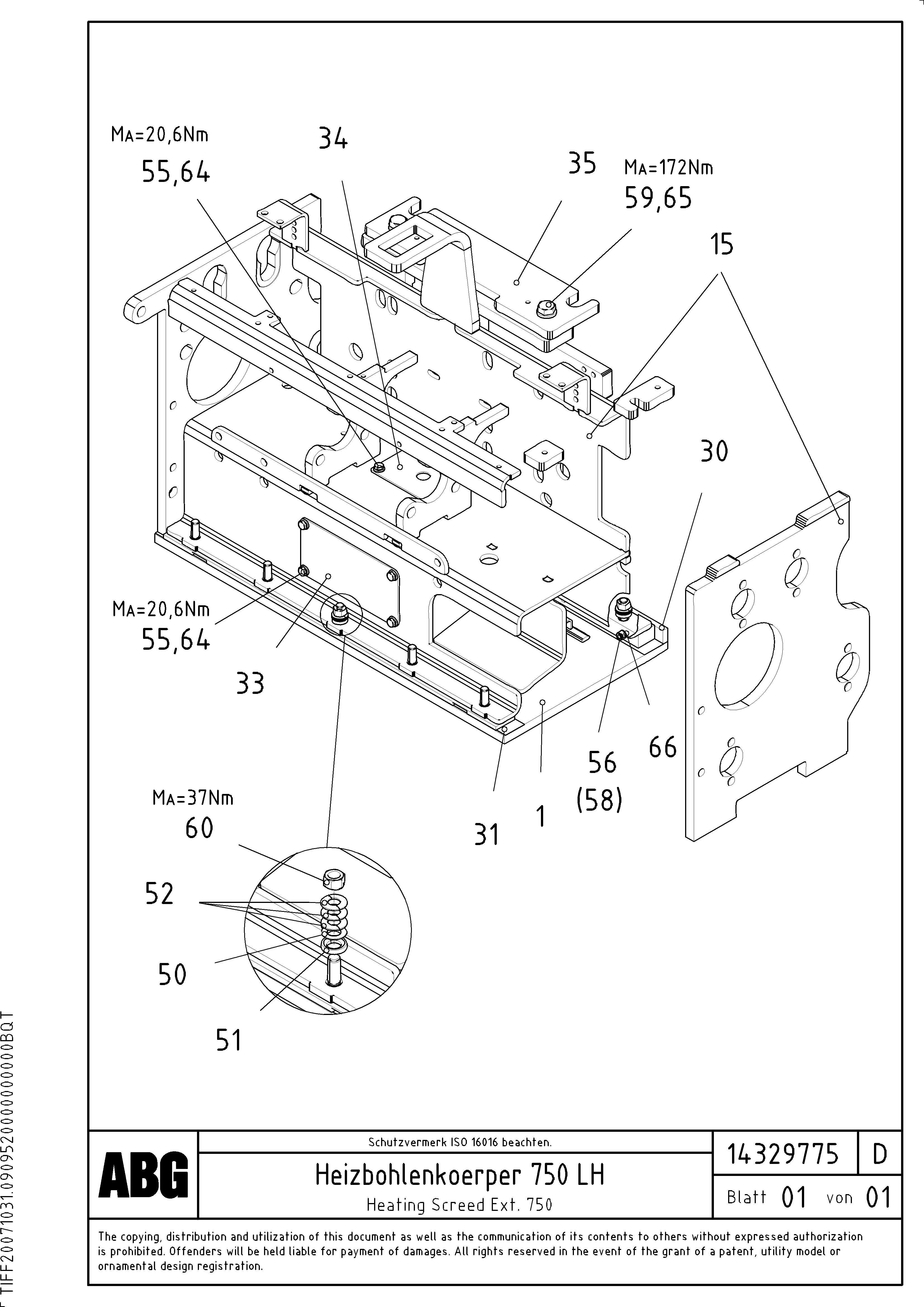 Схема запчастей Volvo ABG9820 - 63541 Heating screed extension VB 89 ETC ATT. SCREEDS 3,0 - 9,0M ABG9820