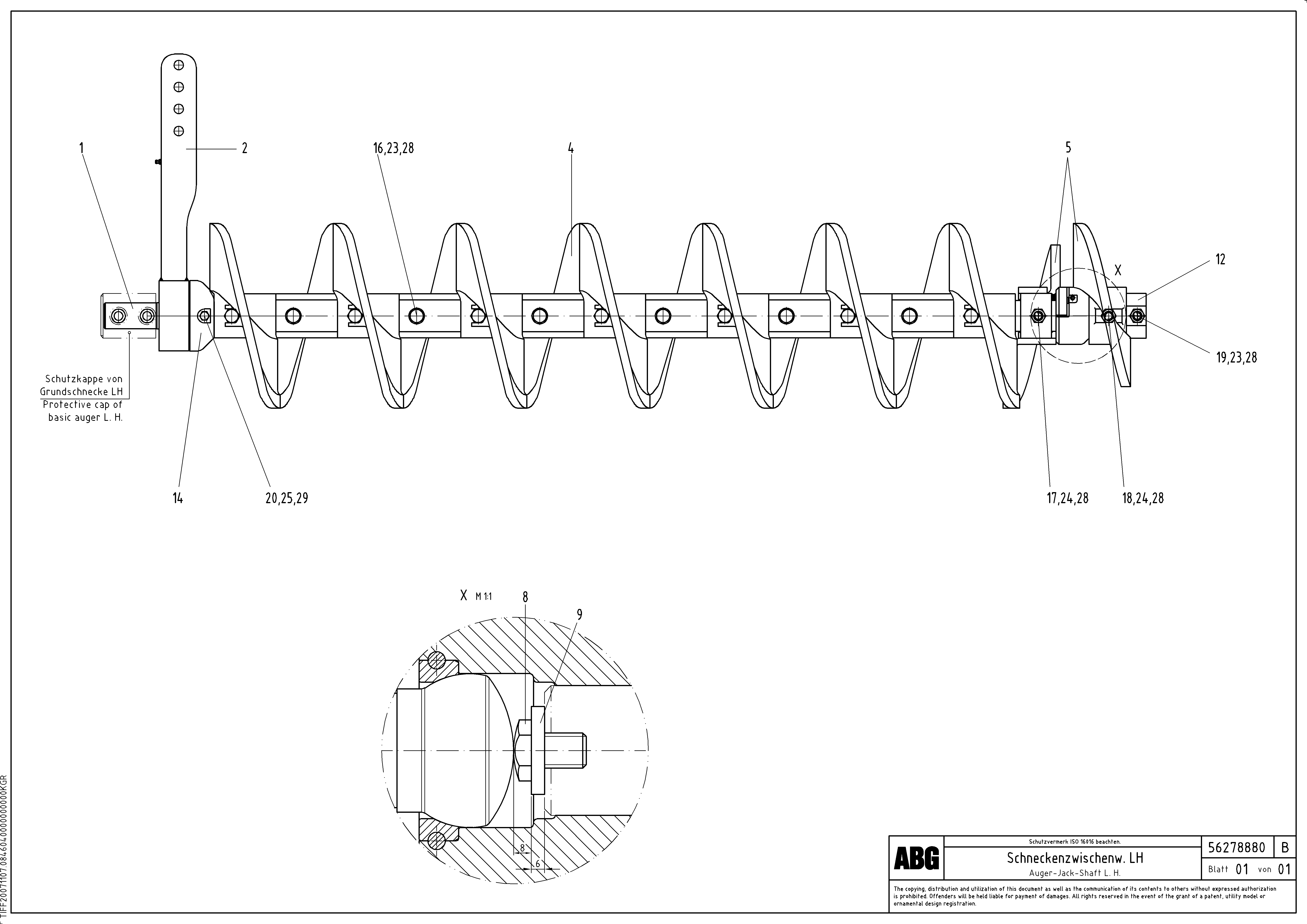 Схема запчастей Volvo ABG9820 - 68998 Auger jack shaft VB 89 ETC ATT. SCREEDS 3,0 - 9,0M ABG9820