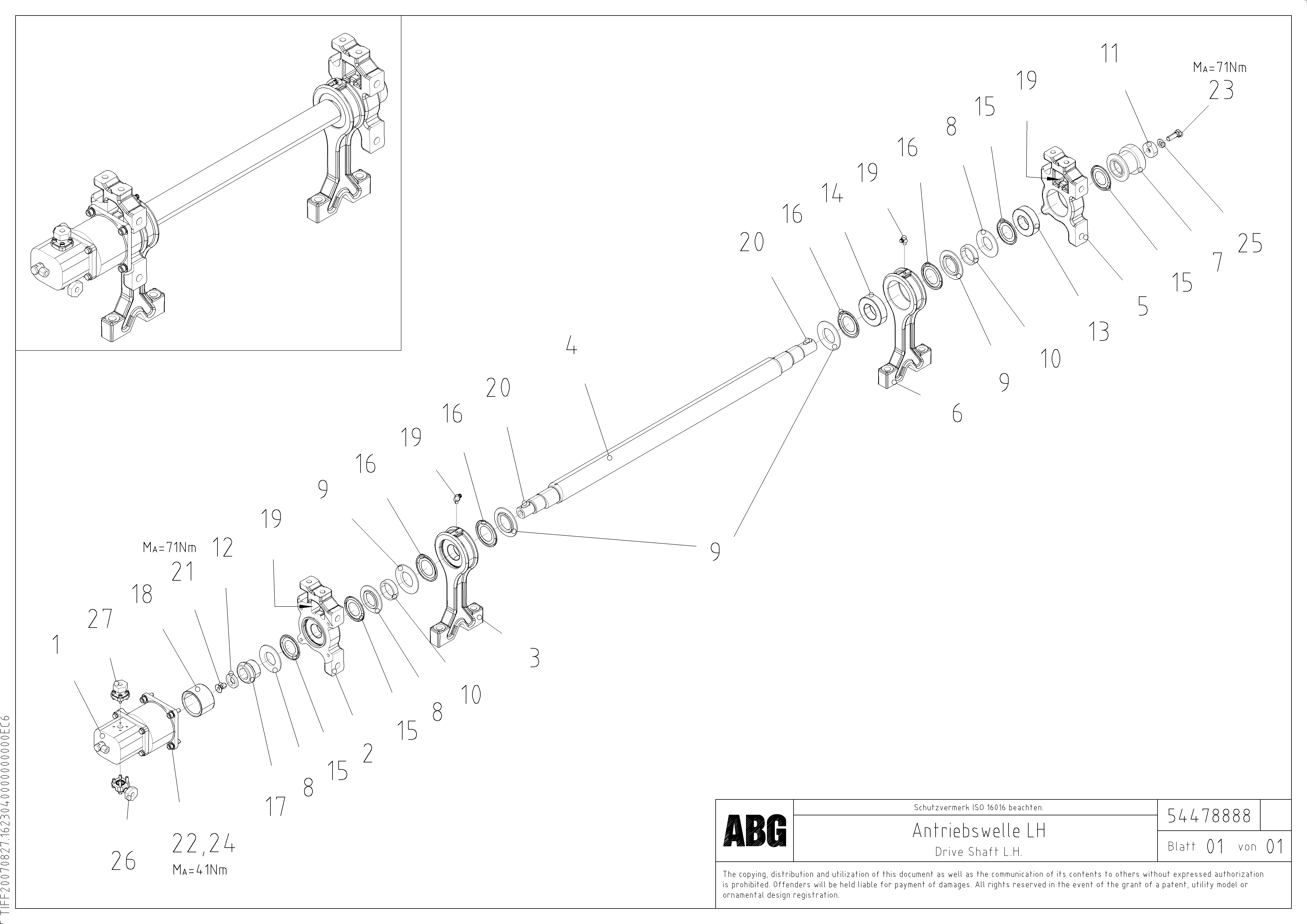 Схема запчастей Volvo ABG9820 - 63717 Tamper drive shaft for tamper/basic screed VB 89 ETC ATT. SCREEDS 3,0 - 9,0M ABG9820