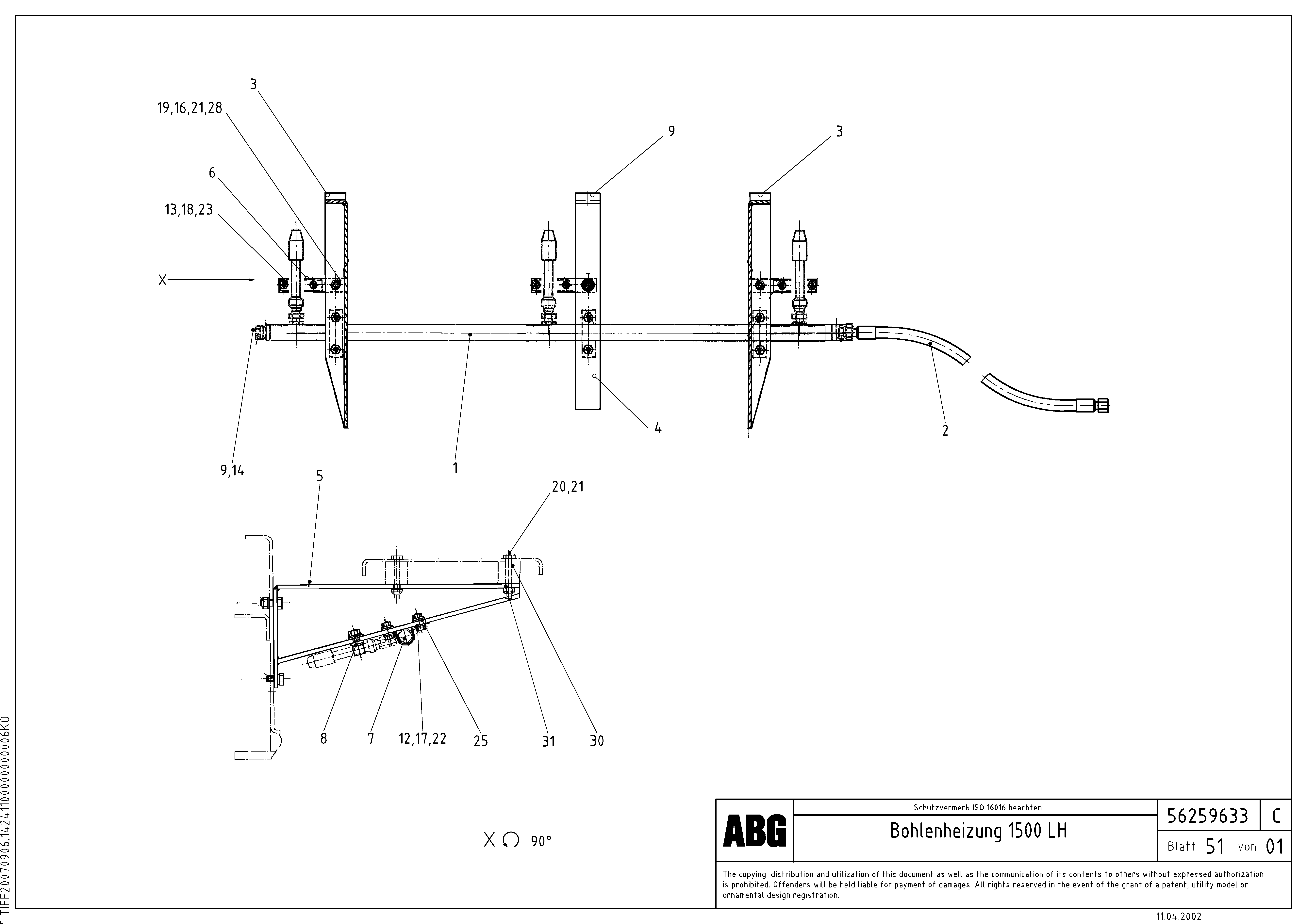 Схема запчастей Volvo ABG9820 - 66513 Screed heating for extension MB 120 ATT. SCREEDS 3,0 -16,0M ABG9820