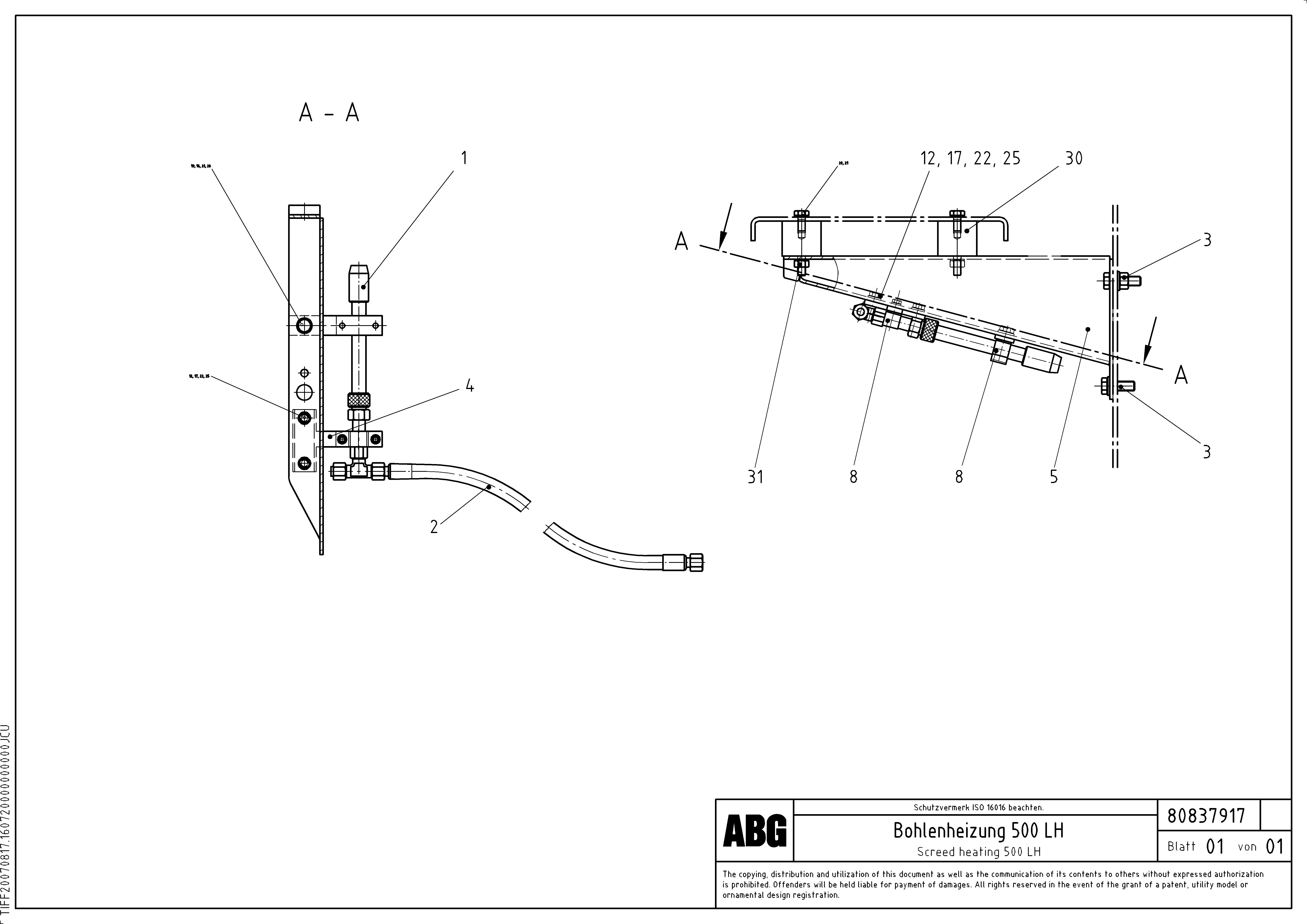 Схема запчастей Volvo ABG9820 - 66515 Screed heating for extension MB 120 ATT. SCREEDS 3,0 -16,0M ABG9820