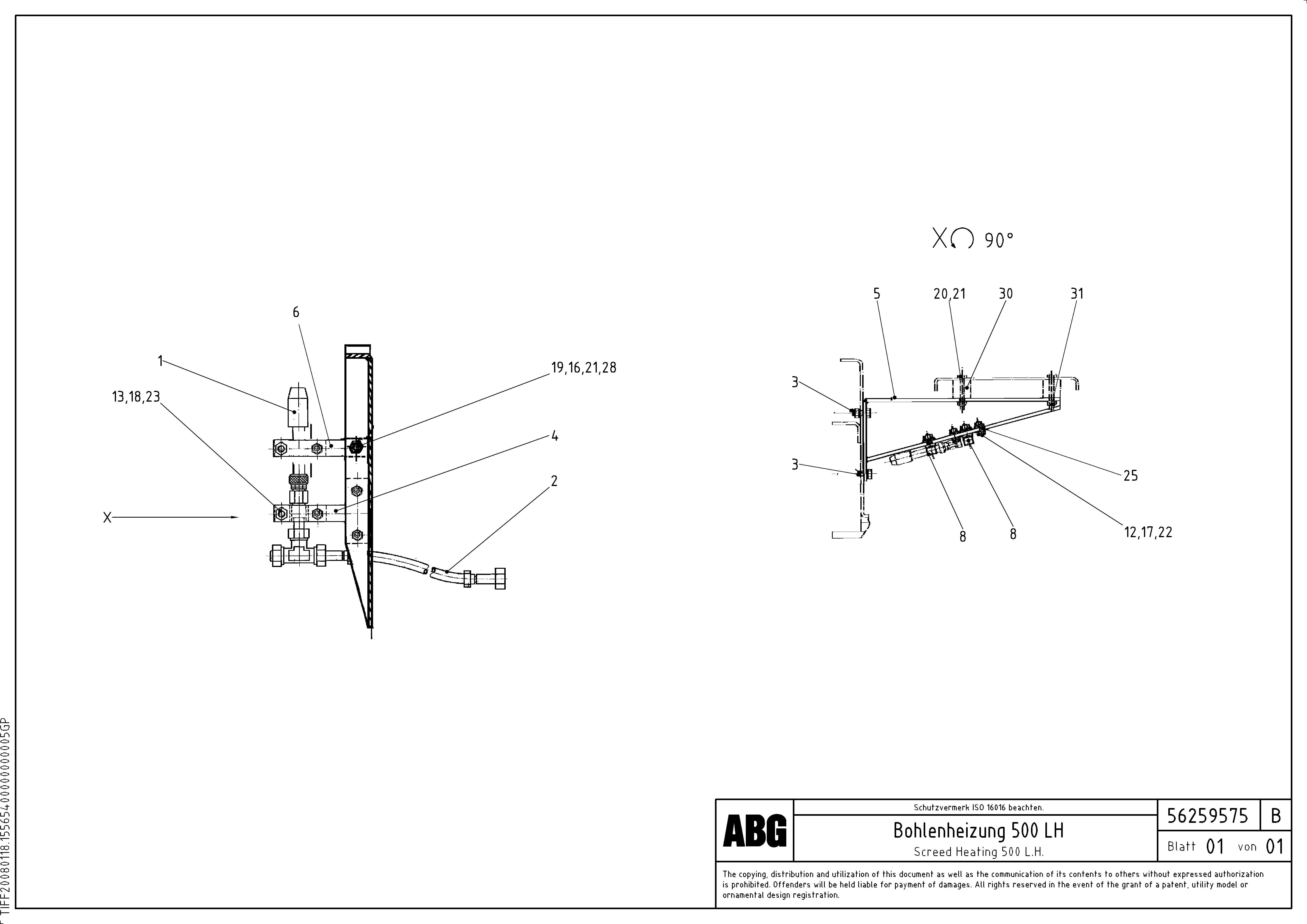 Схема запчастей Volvo ABG9820 - 66517 Screed heating for extension MB 120 ATT. SCREEDS 3,0 -16,0M ABG9820