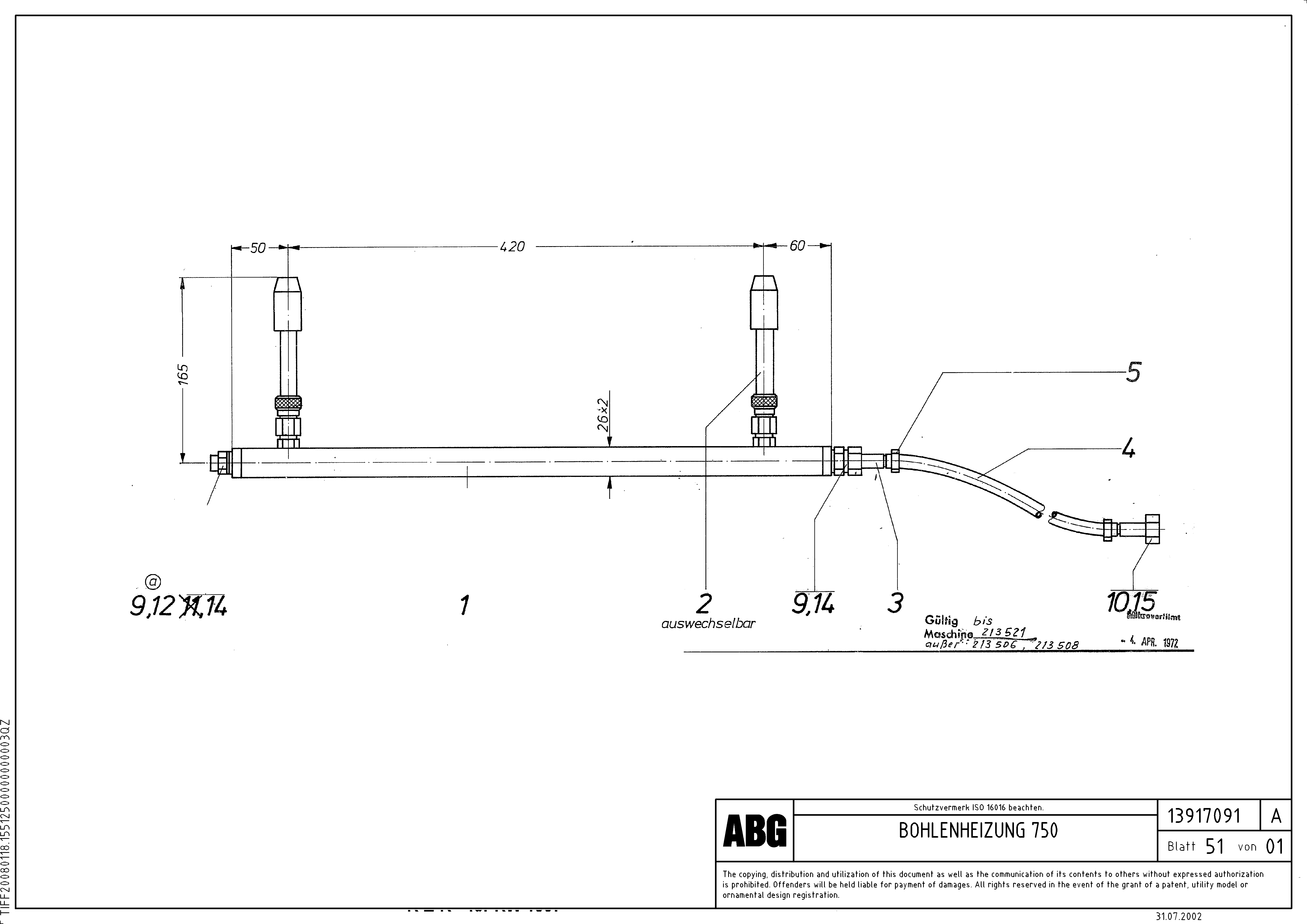 Схема запчастей Volvo ABG9820 - 66521 Heating screed for extension MB 120 ATT. SCREEDS 3,0 -16,0M ABG9820