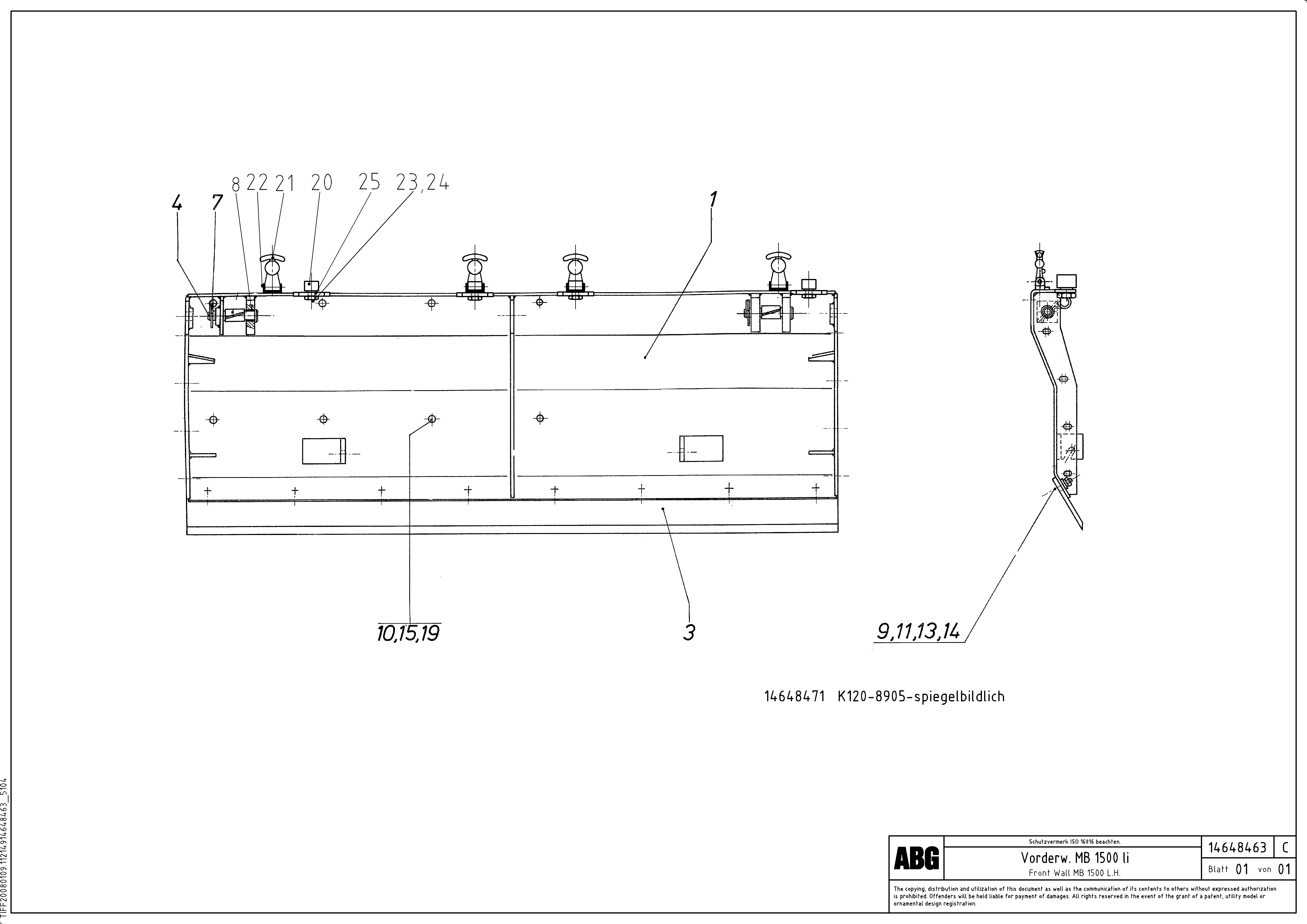 Схема запчастей Volvo ABG9820 - 64807 Deflector for extension MB 120 ATT. SCREEDS 3,0 -16,0M ABG9820
