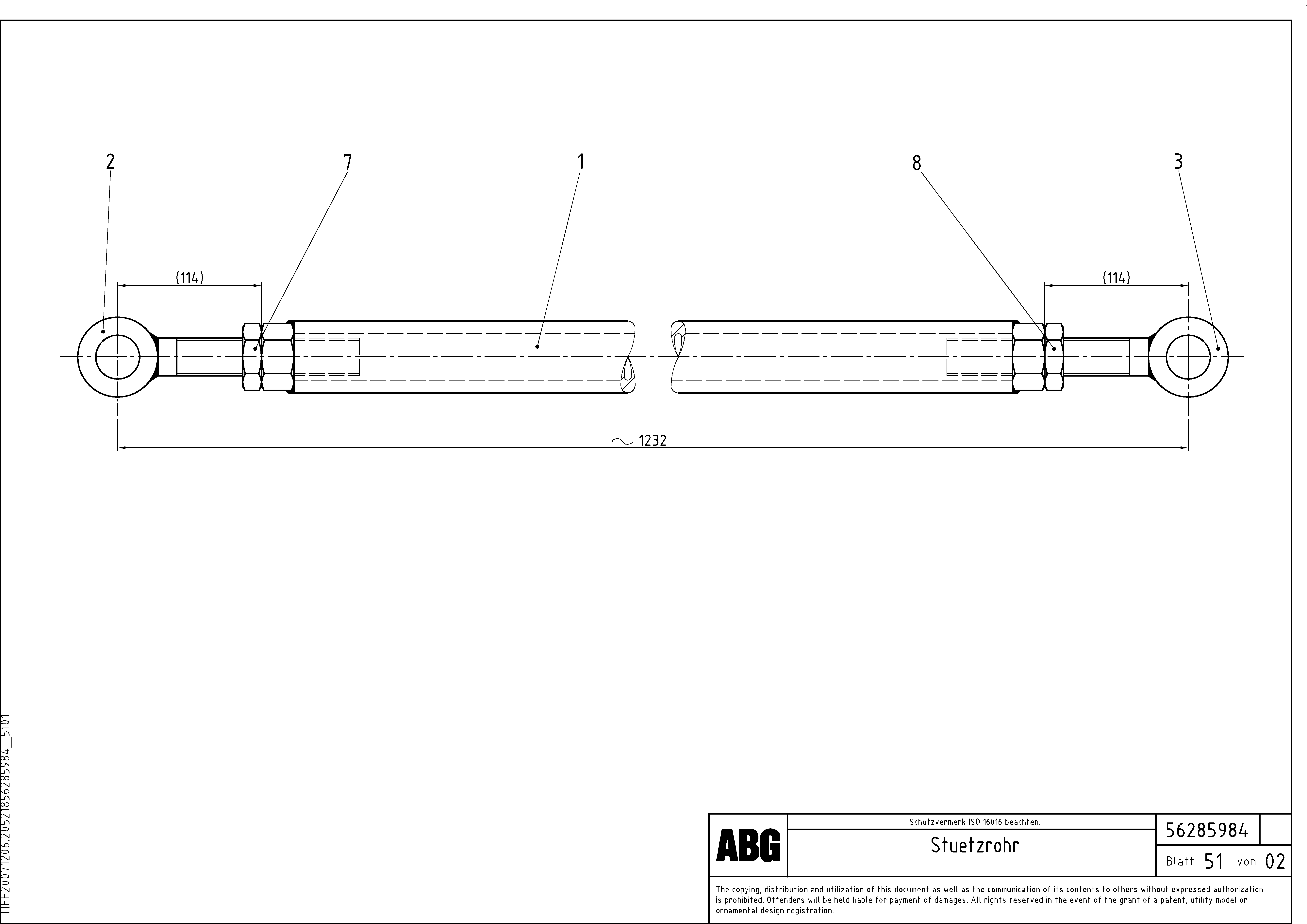 Схема запчастей Volvo ABG9820 - 67068 Support tube for extendable screed MB 120 ATT. SCREEDS 3,0 -16,0M ABG9820