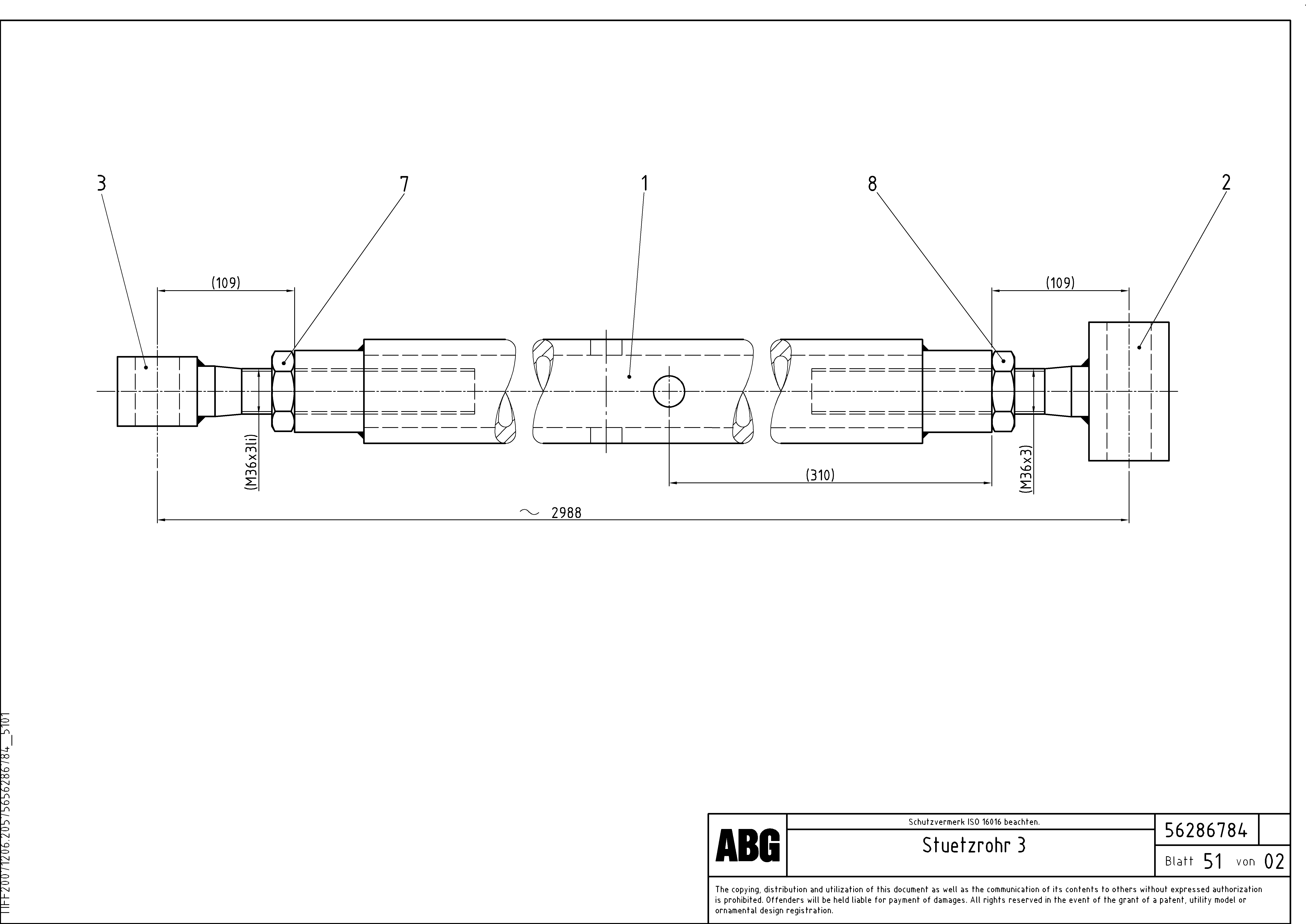 Схема запчастей Volvo ABG9820 - 67069 Support tube for extendable screed MB 120 ATT. SCREEDS 3,0 -16,0M ABG9820