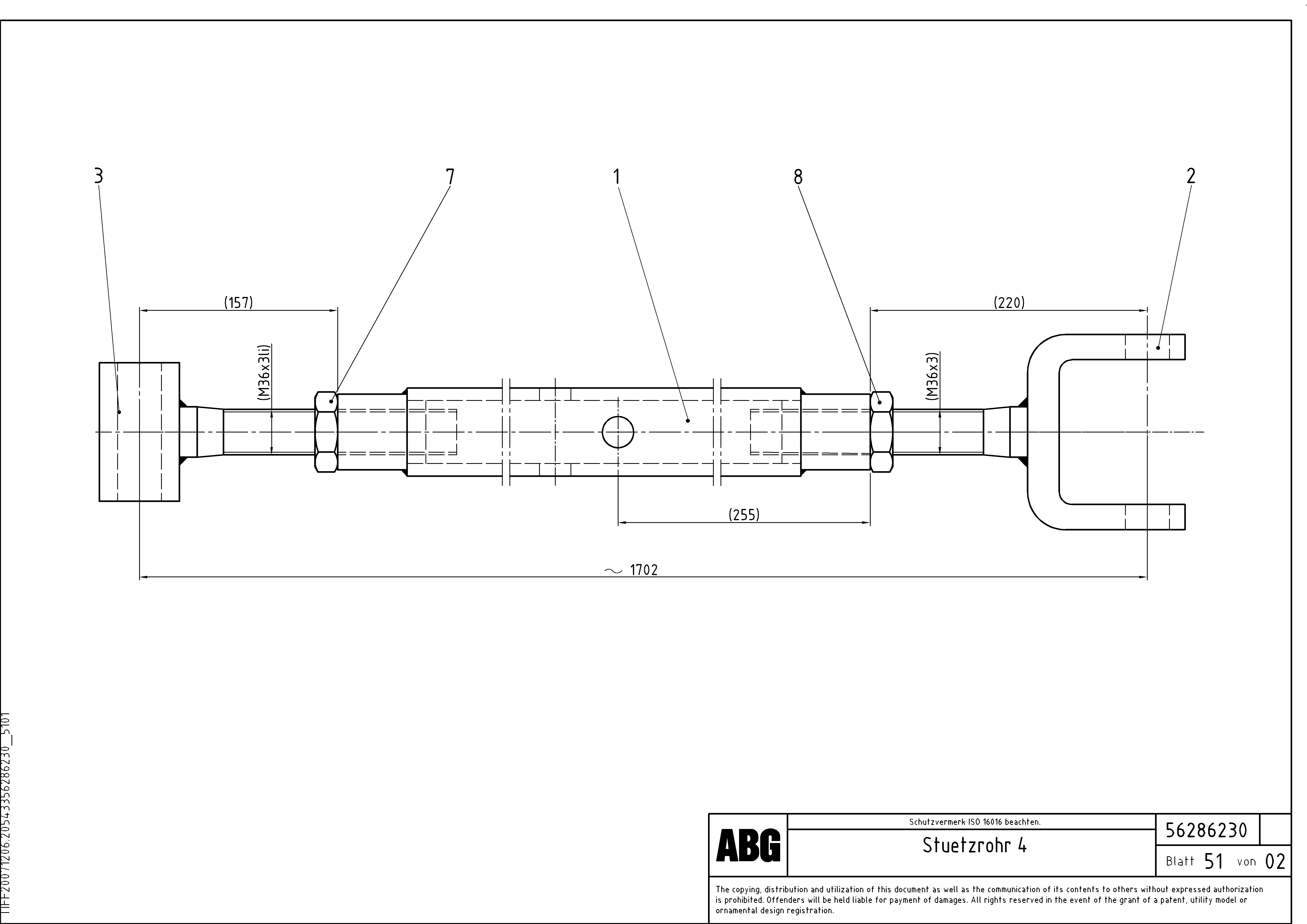 Схема запчастей Volvo ABG9820 - 67070 Support tube for extendable screed MB 120 ATT. SCREEDS 3,0 -16,0M ABG9820