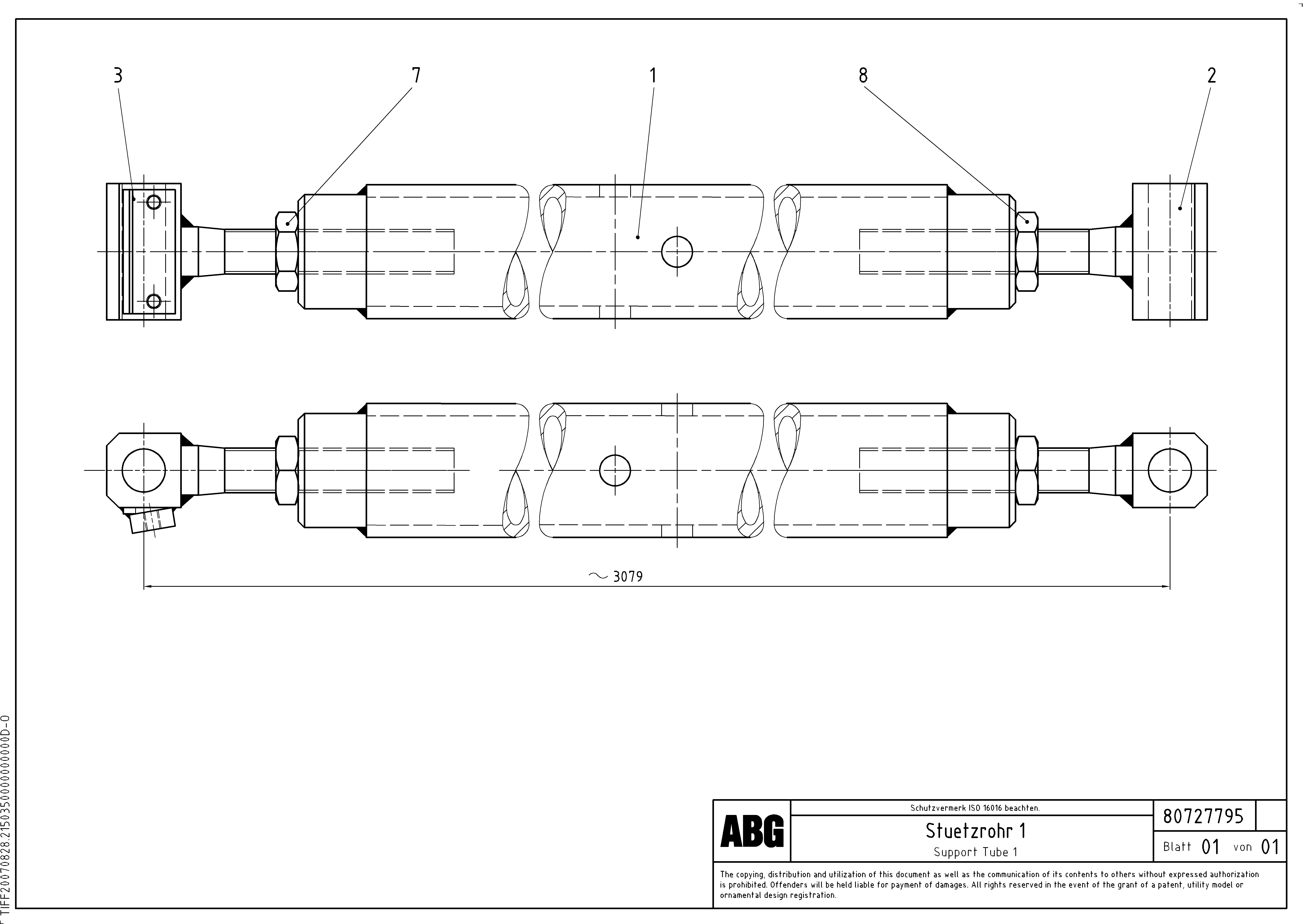 Схема запчастей Volvo ABG9820 - 67071 Support tube for extendable screed MB 120 ATT. SCREEDS 3,0 -16,0M ABG9820