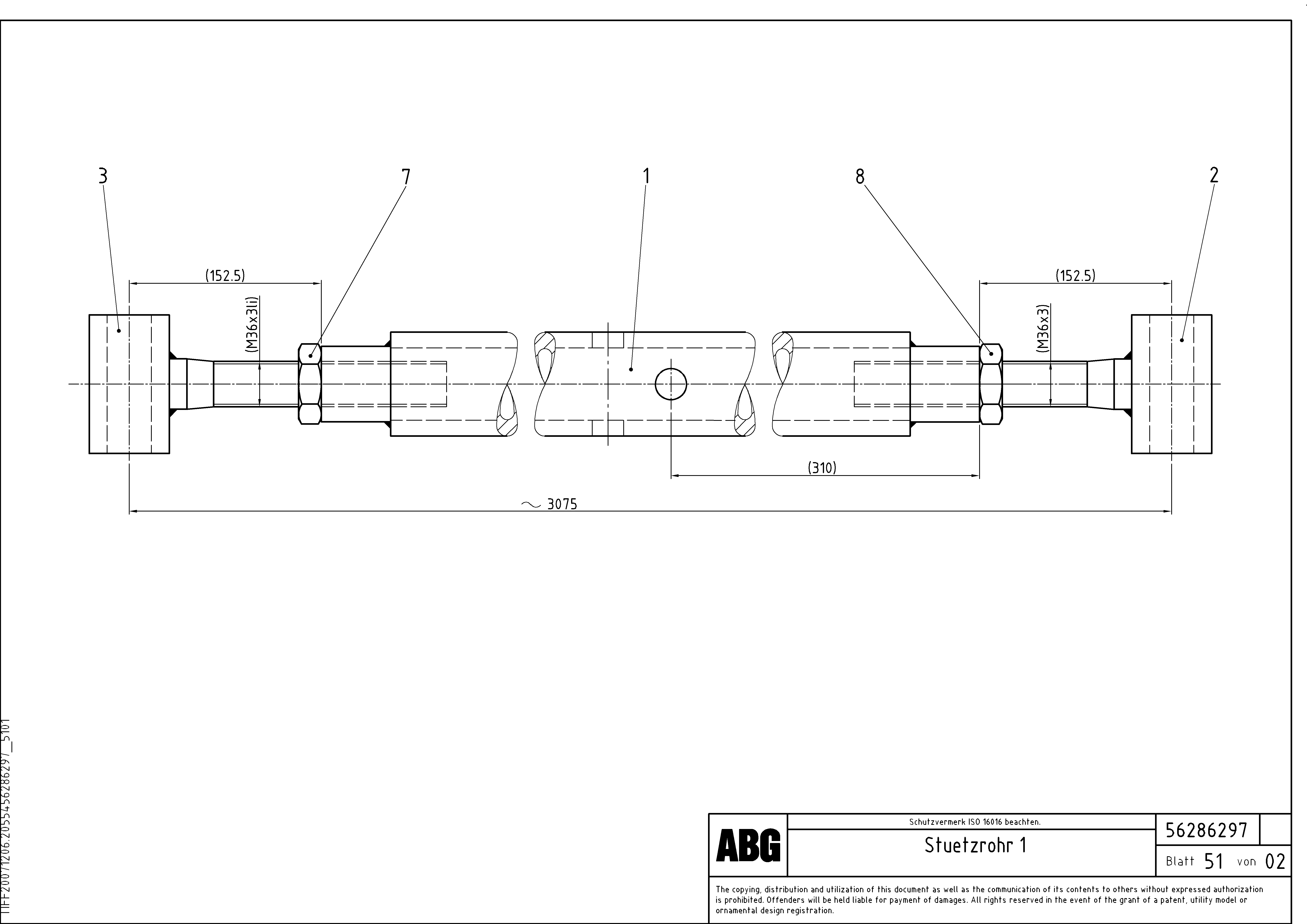 Схема запчастей Volvo ABG9820 - 67072 Support tube for extendable screed MB 120 ATT. SCREEDS 3,0 -16,0M ABG9820