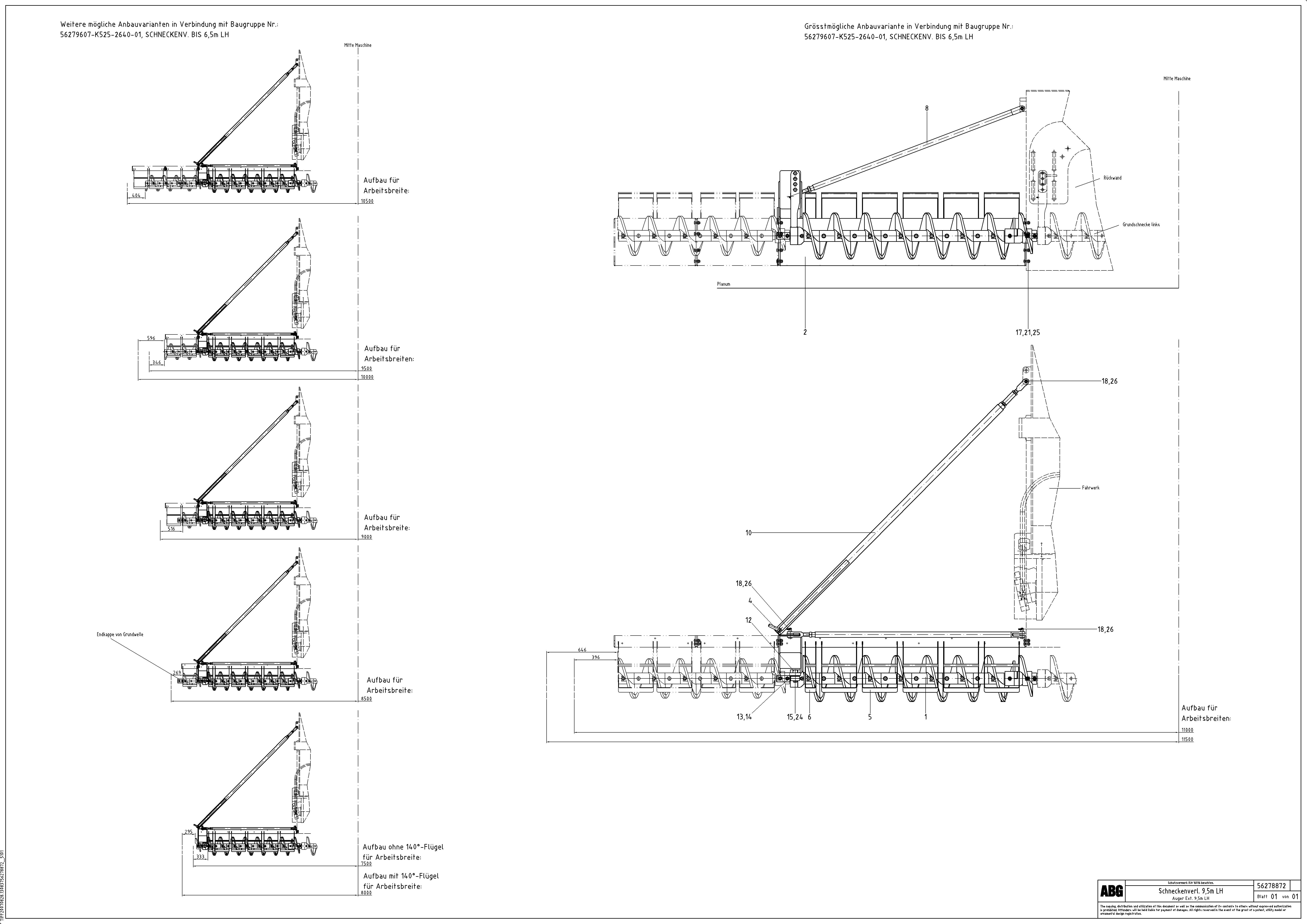 Схема запчастей Volvo ABG9820 - 62414 Auger extension, Variomatic MB 120 ATT. SCREEDS 3,0 -16,0M ABG9820