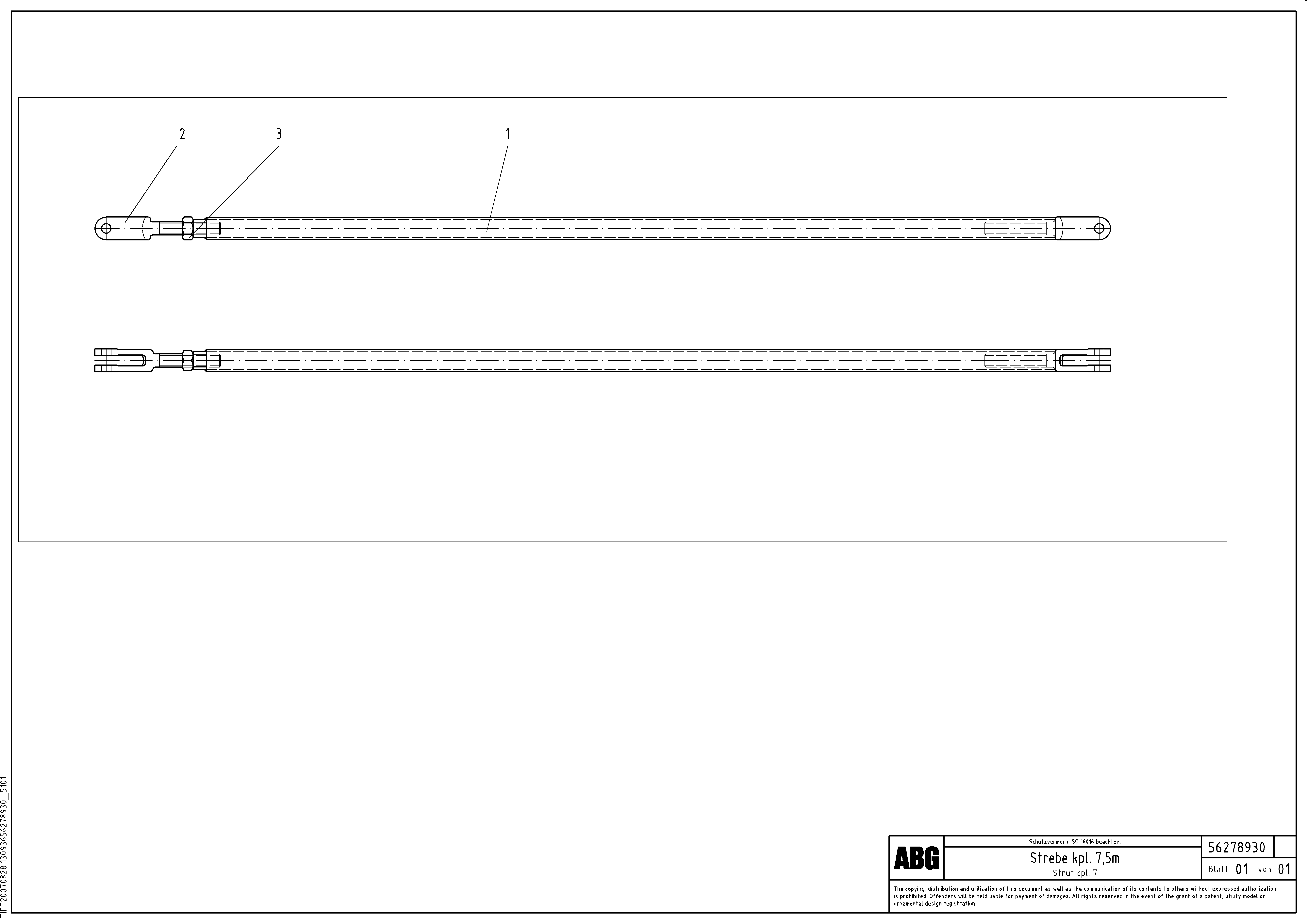 Схема запчастей Volvo ABG9820 - 67090 Side prop assembly for auger extension MB 120 ATT. SCREEDS 3,0 -16,0M ABG9820