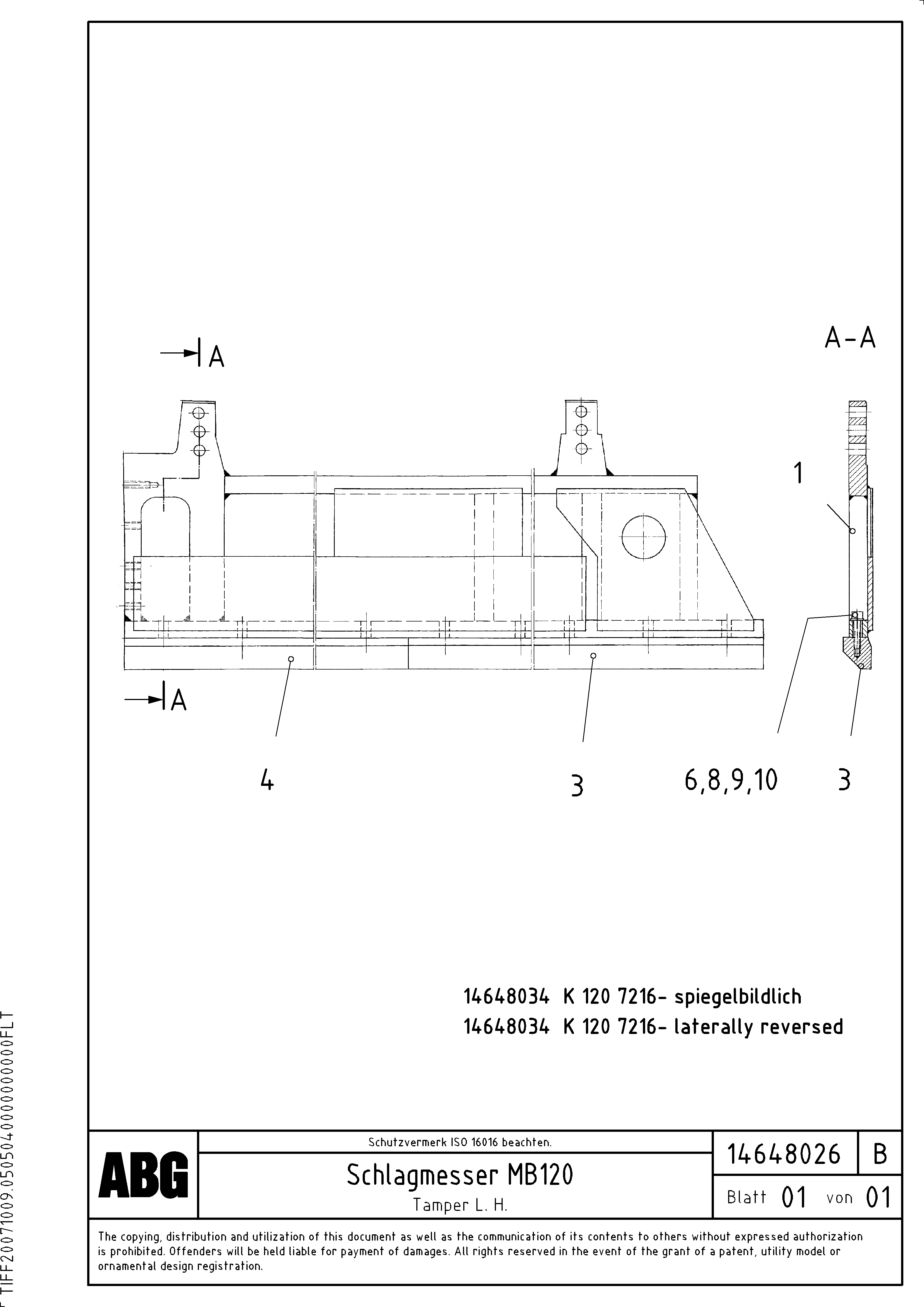 Схема запчастей Volvo ABG9820 - 62420 Tamper for basic screed MB 120 ATT. SCREEDS 3,0 -16,0M ABG9820