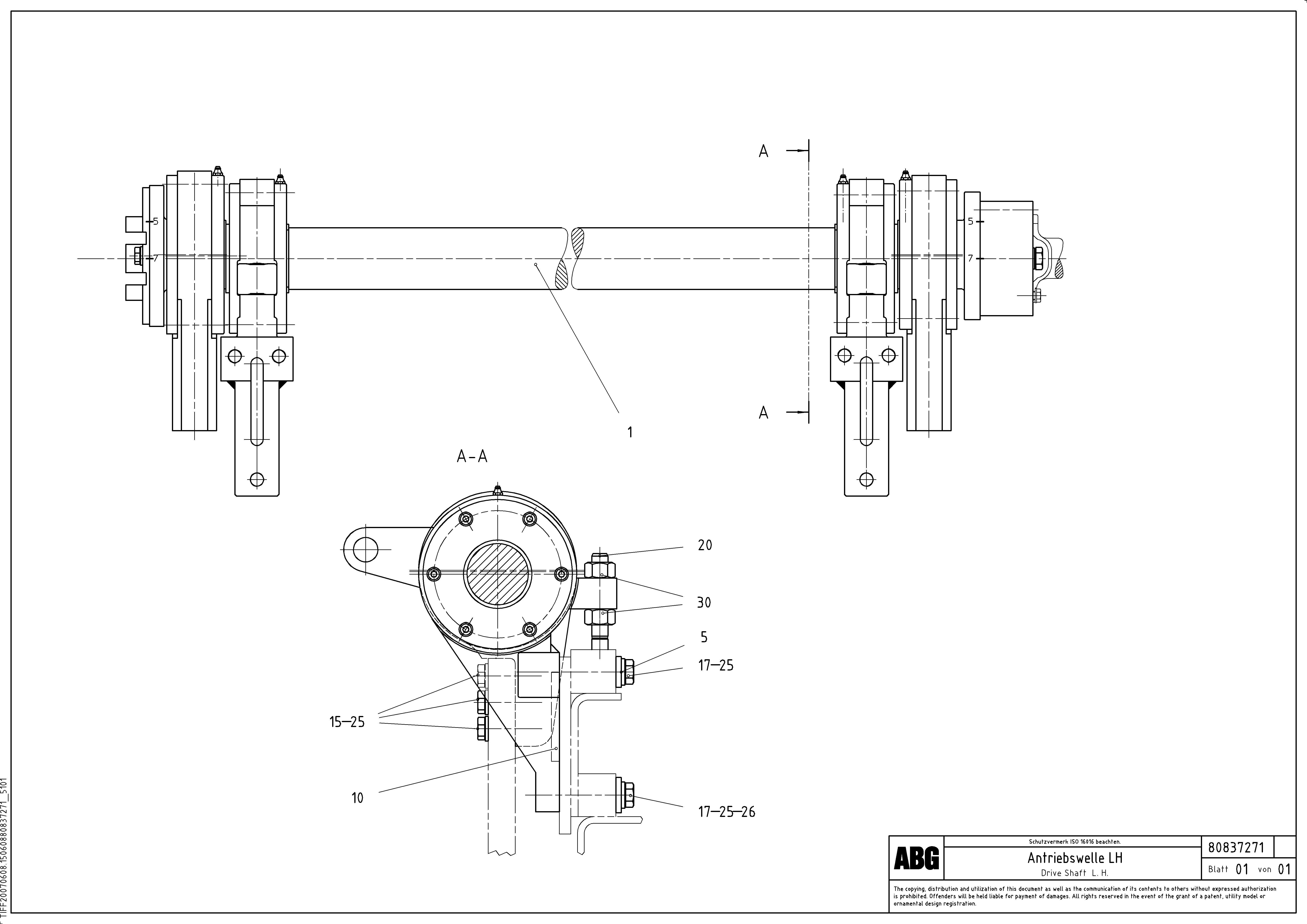 Схема запчастей Volvo ABG9820 - 62421 Tamper drive shaft for tamper/basic screed MB 120 ATT. SCREEDS 3,0 -16,0M ABG9820