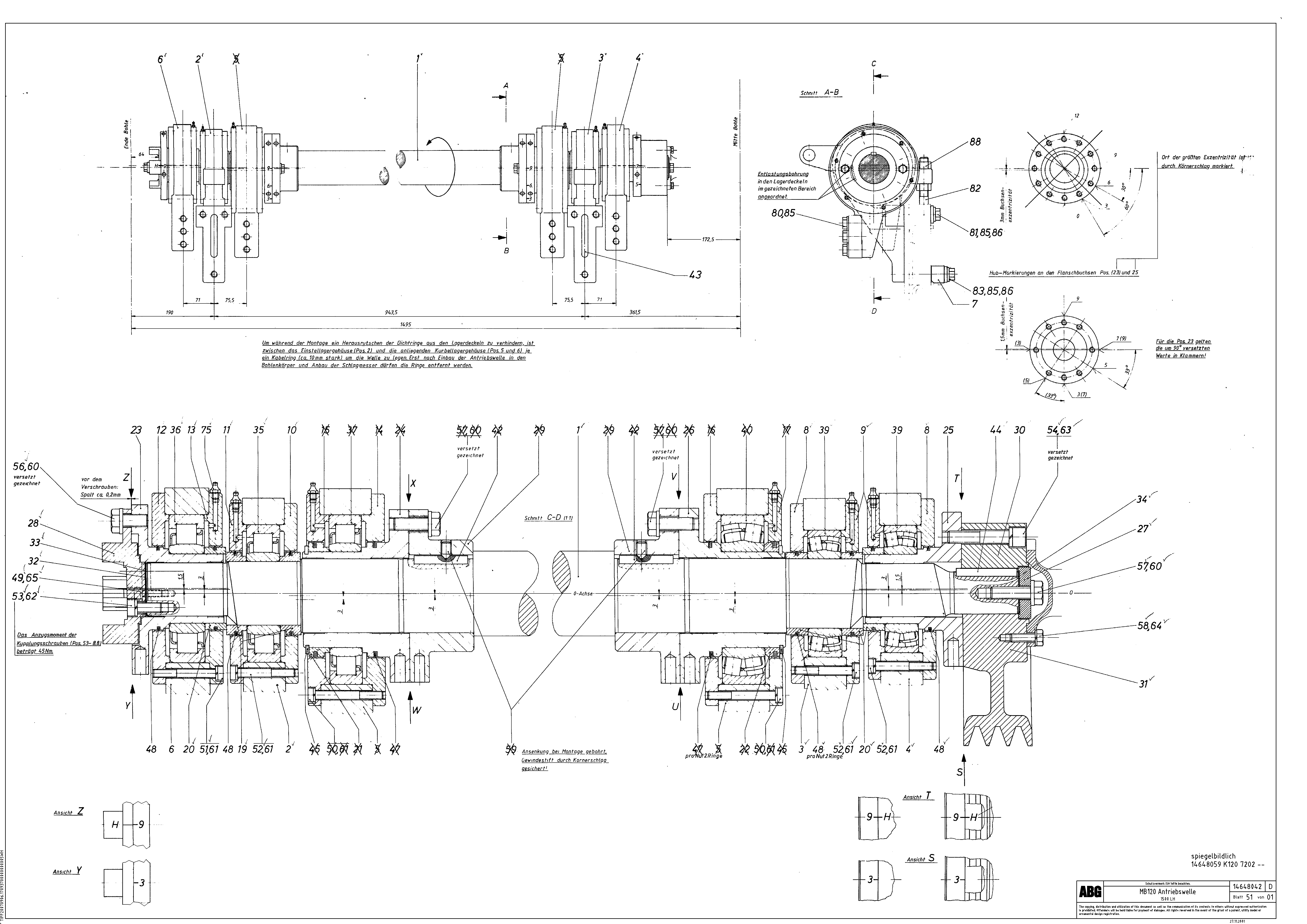 Схема запчастей Volvo ABG9820 - 62425 Tamper drive shaft for tamper/basic screed MB 120 ATT. SCREEDS 3,0 -16,0M ABG9820