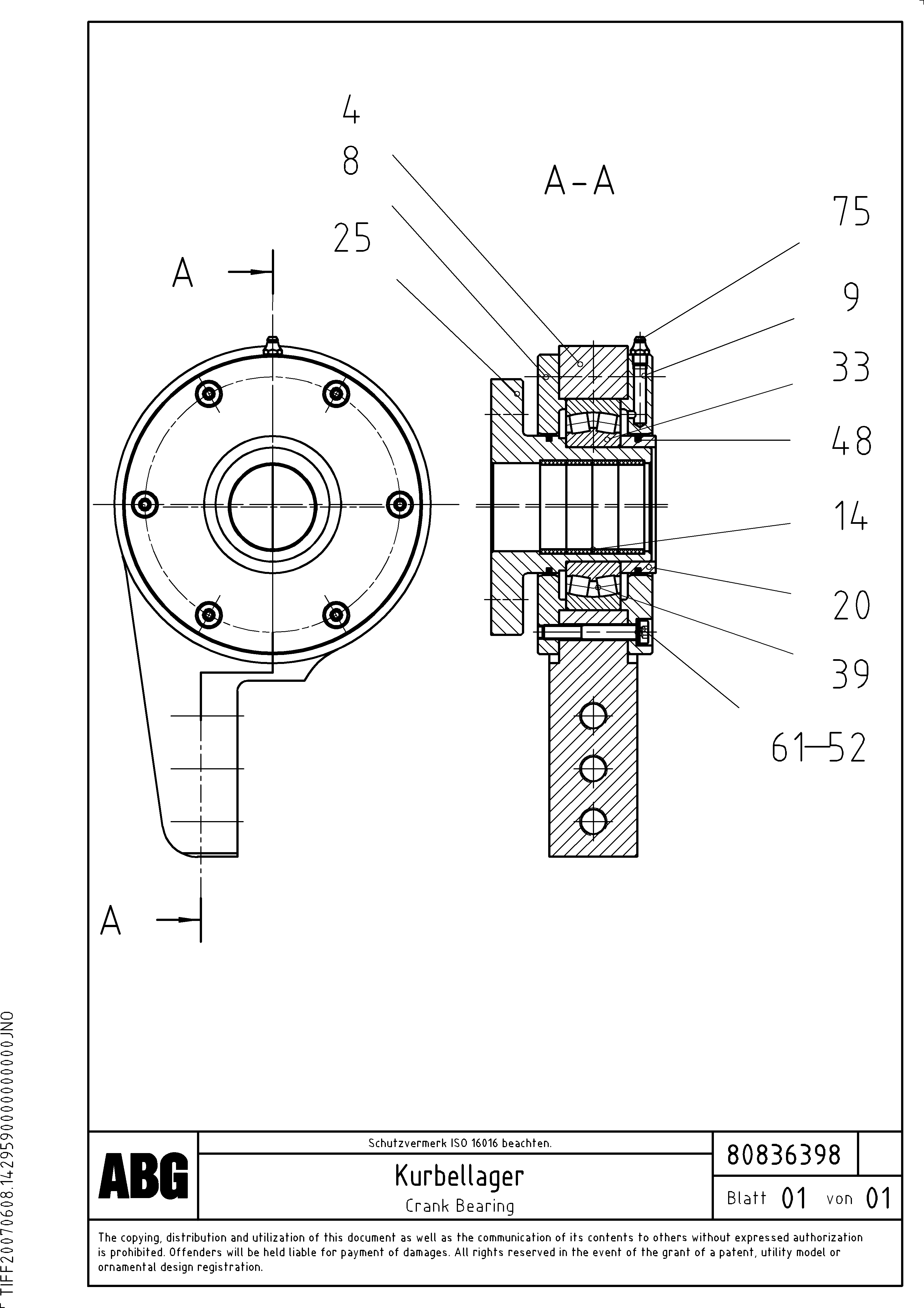 Схема запчастей Volvo ABG9820 - 62427 Crank bearing for basic screed MB 120 ATT. SCREEDS 3,0 -16,0M ABG9820