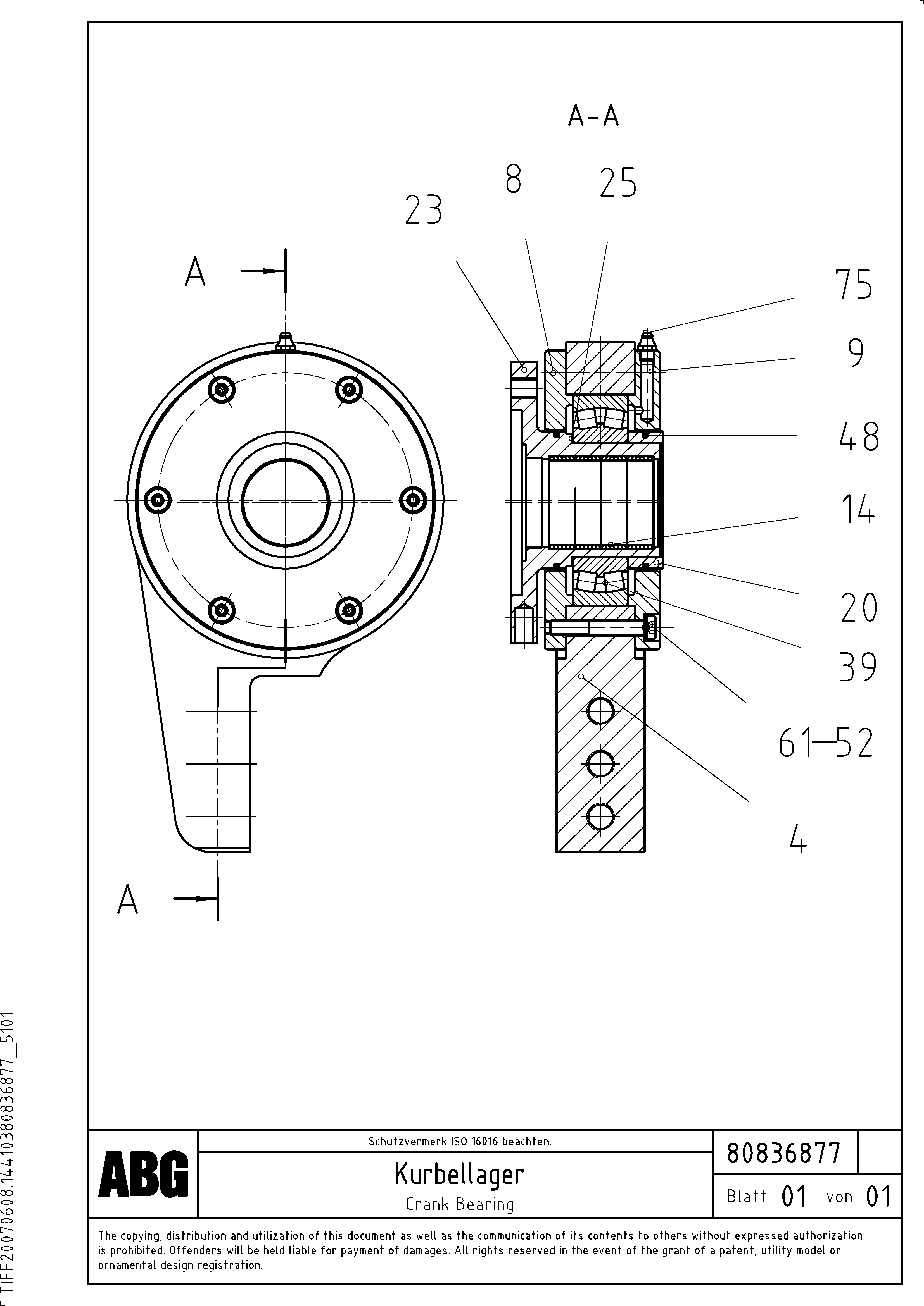 Схема запчастей Volvo ABG9820 - 65158 Crank bearing for extension MB 120 VARIO ATT. SCREEDS 5,0 -12,5M ABG9820