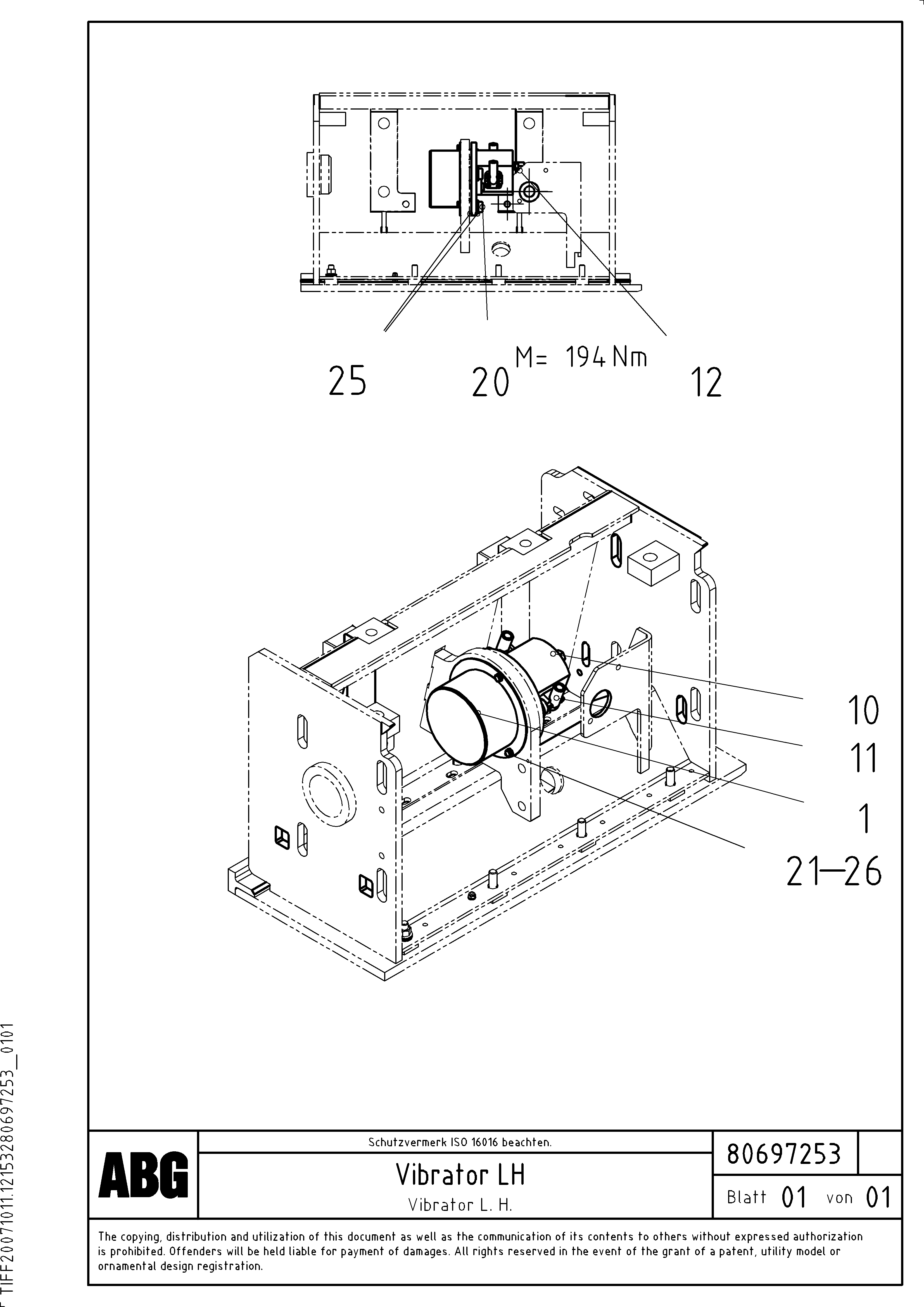 Схема запчастей Volvo ABG9820 - 65176 Vibrator for extension MB 120 VARIO ATT. SCREEDS 5,0 -12,5M ABG9820