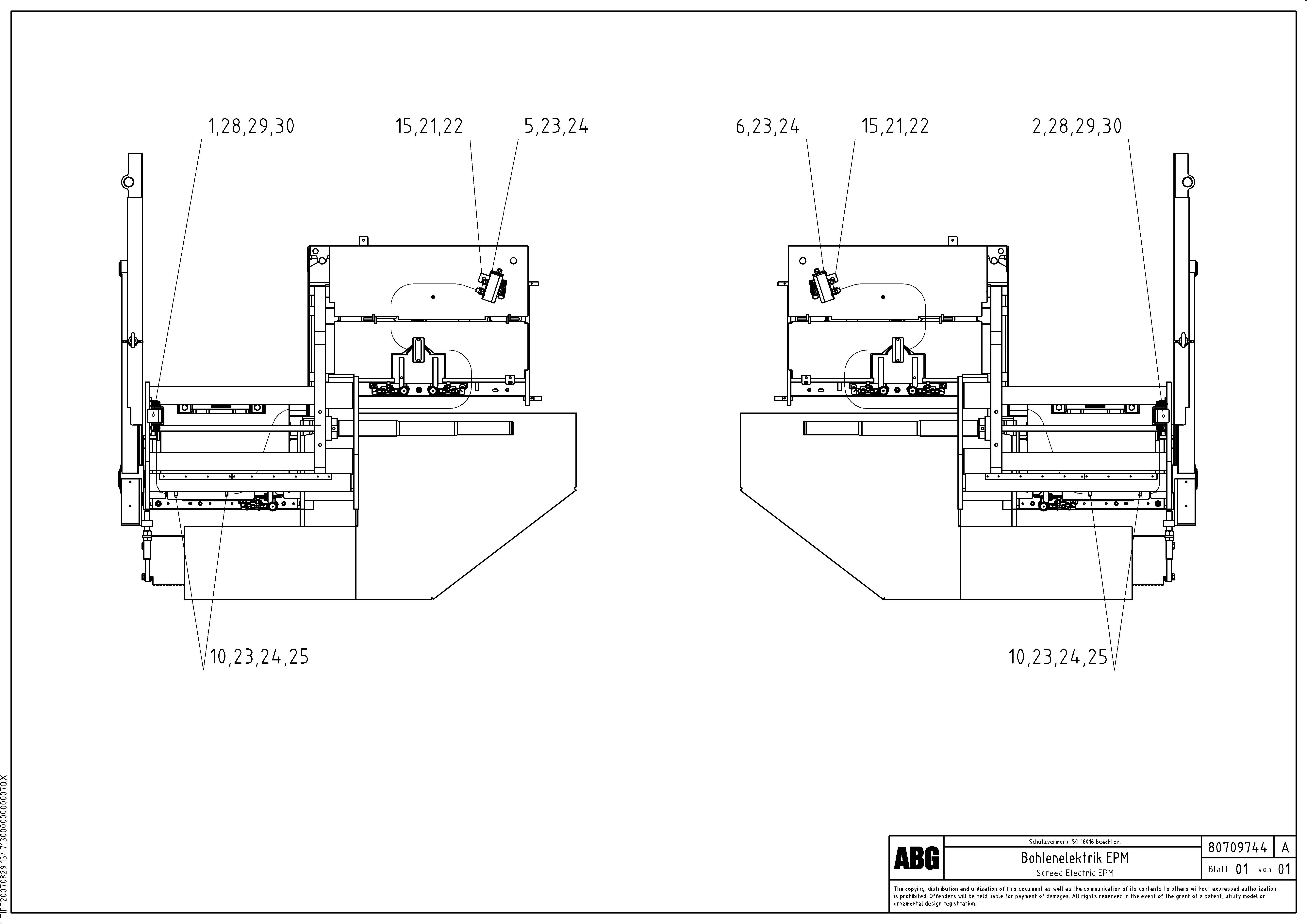 Схема запчастей Volvo ABG9820 - 69712 Electric installation on screed for Epm MB 120 VARIO ATT. SCREEDS 5,0 -12,5M ABG9820