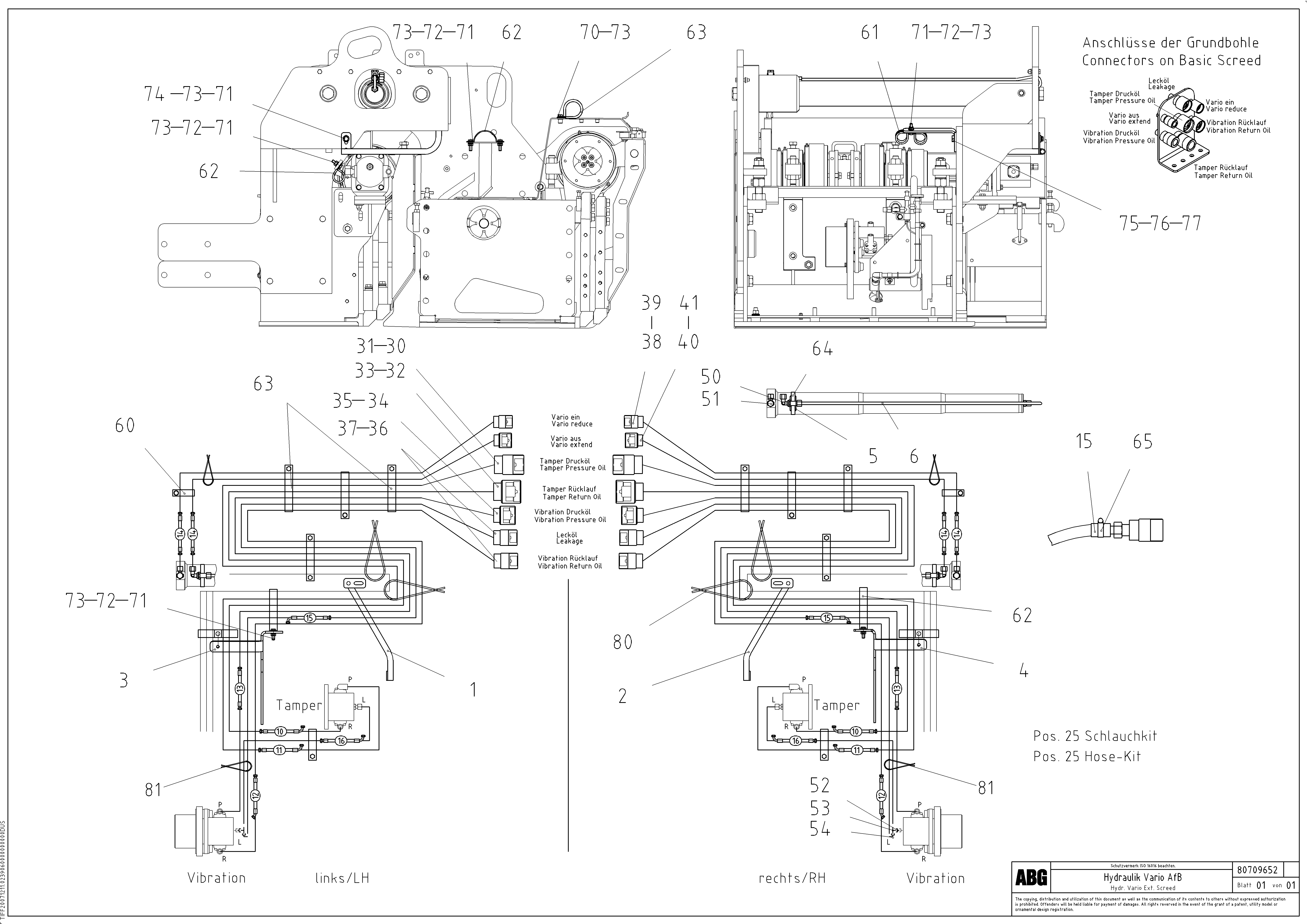 Схема запчастей Volvo ABG9820 - 68767 Hose-kit from extendable screed for vibration and tamper MB 120 VARIO ATT. SCREEDS 5,0 -12,5M ABG9820