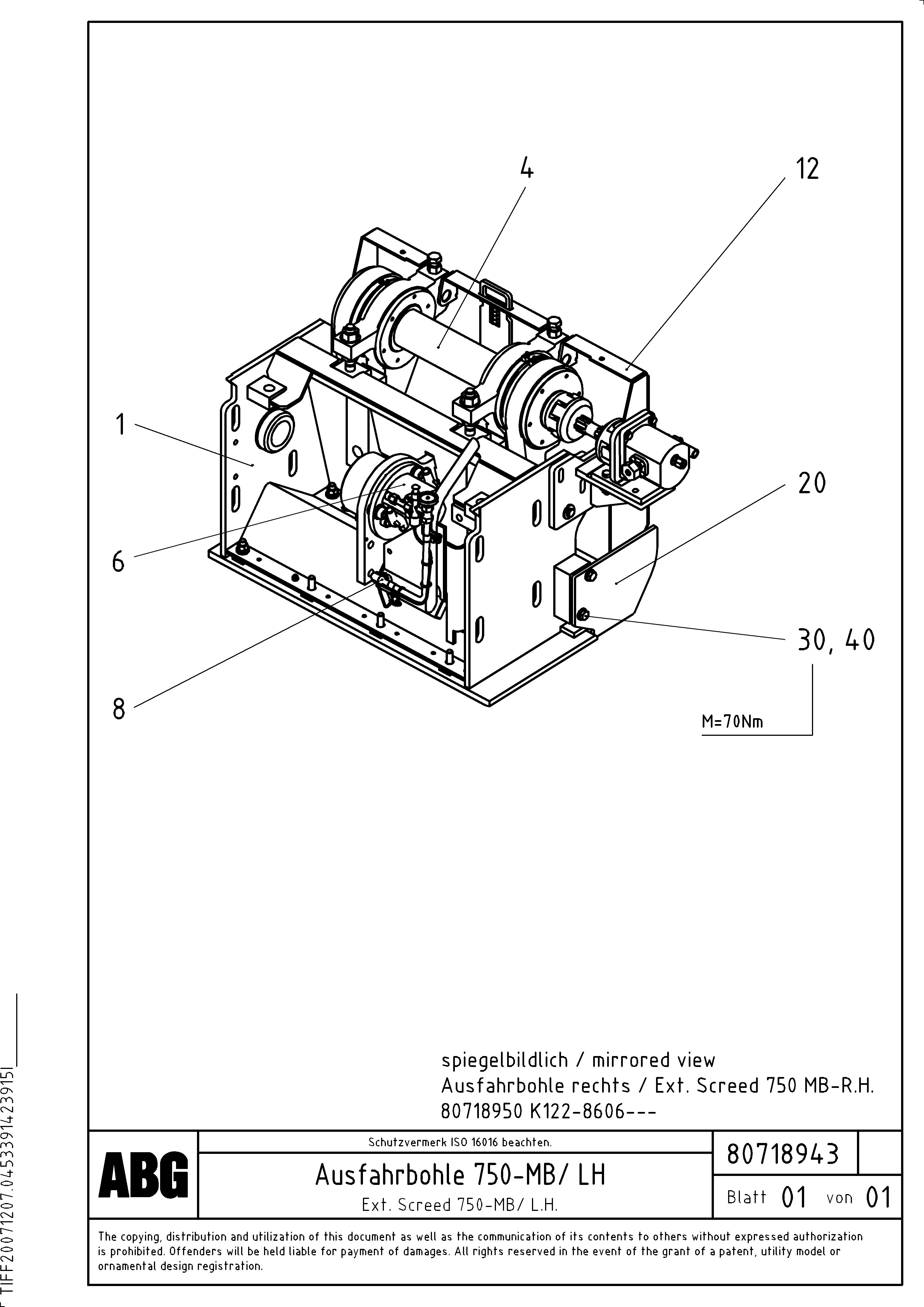Схема запчастей Volvo ABG9820 - 68778 Extension MB 120 VARIO ATT. SCREEDS 5,0 -12,5M ABG9820