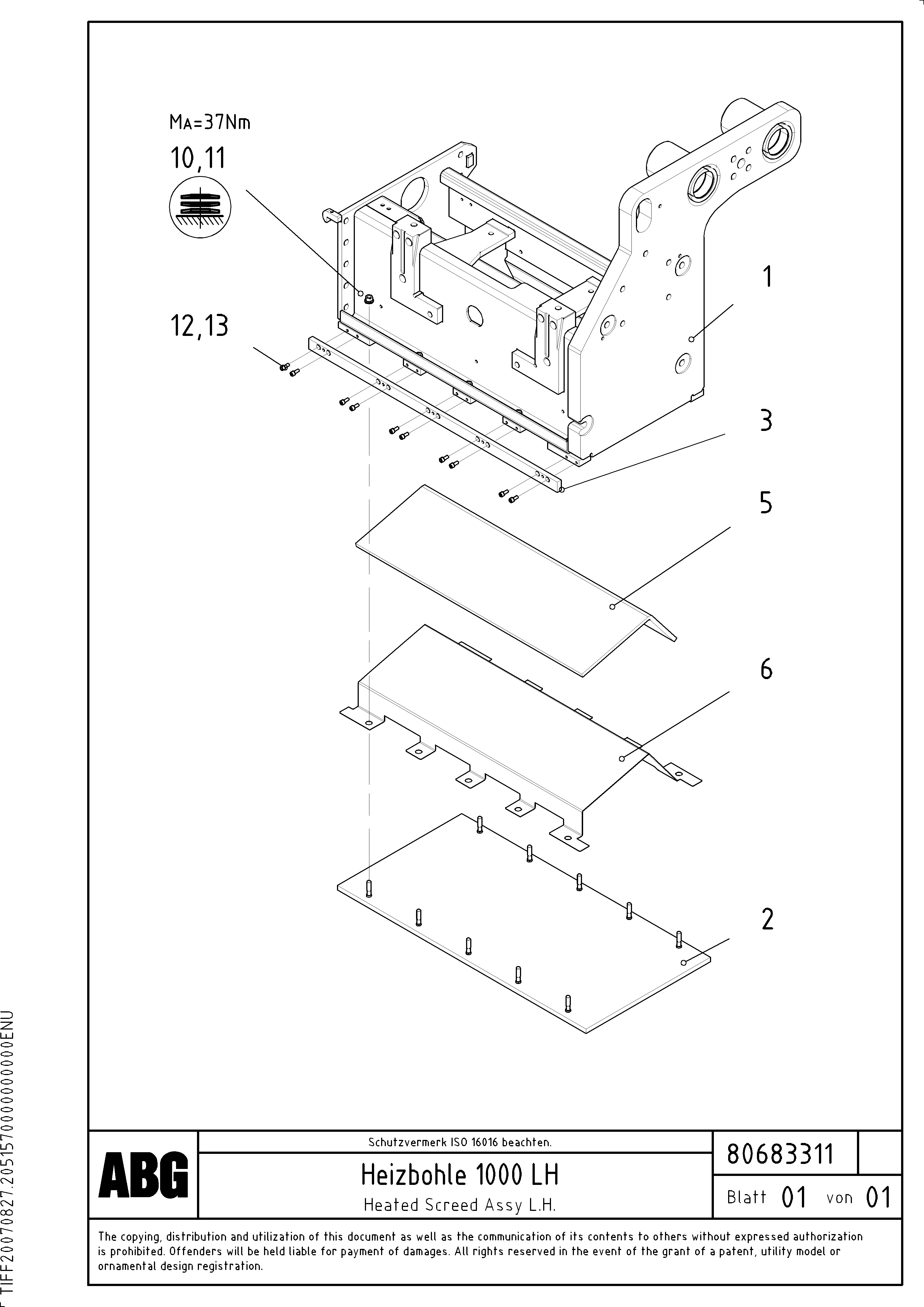 Схема запчастей Volvo ABG9820 - 83532 Heating base plate for extension MB 120 VARIO ATT. SCREEDS 5,0 -12,5M ABG9820