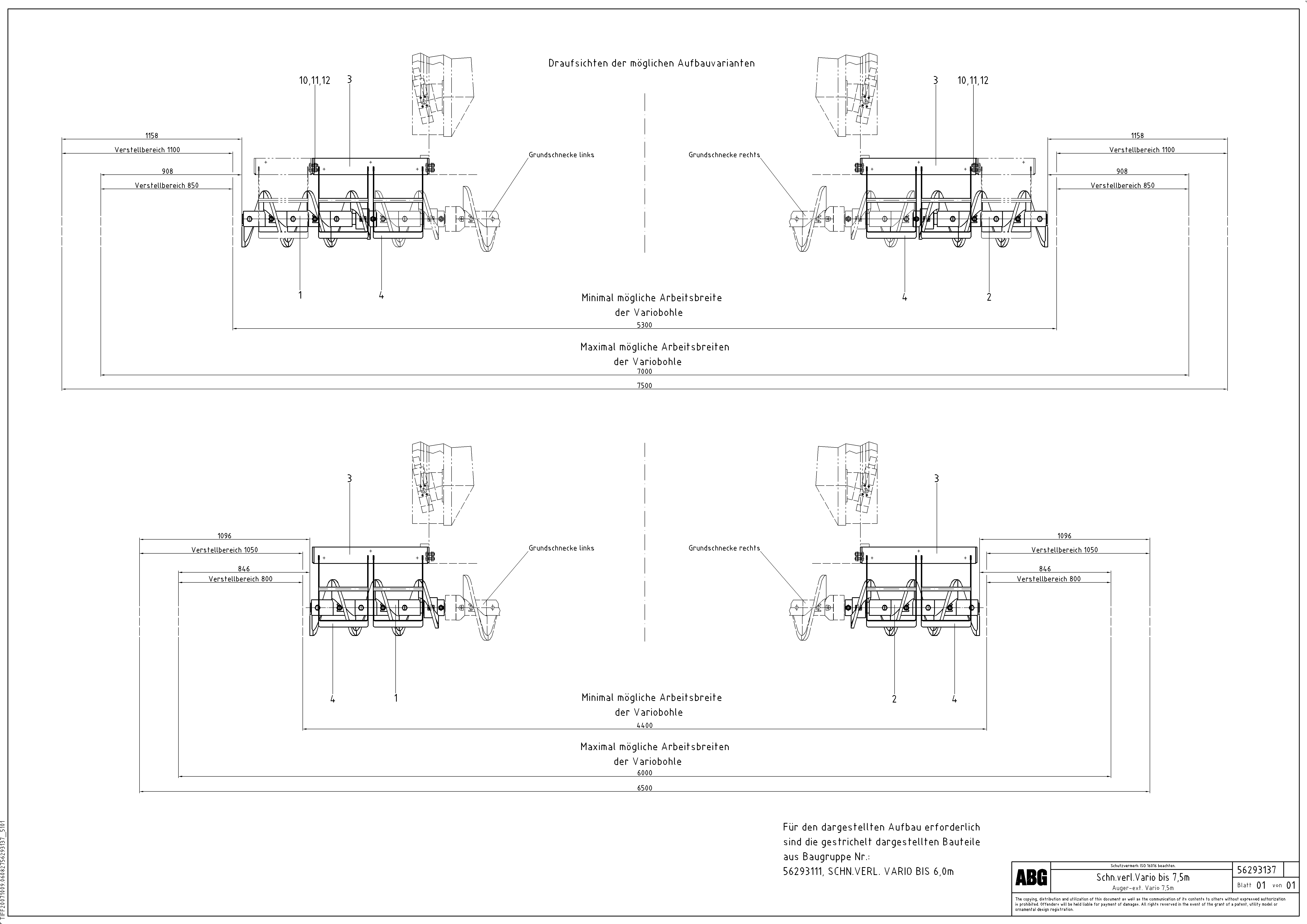 Схема запчастей Volvo ABG9820 - 66461 Auger extensions, Variomatic VDT-V 89 ETC ATT. SCREEDS 3,0 - 9,0M ABG9820