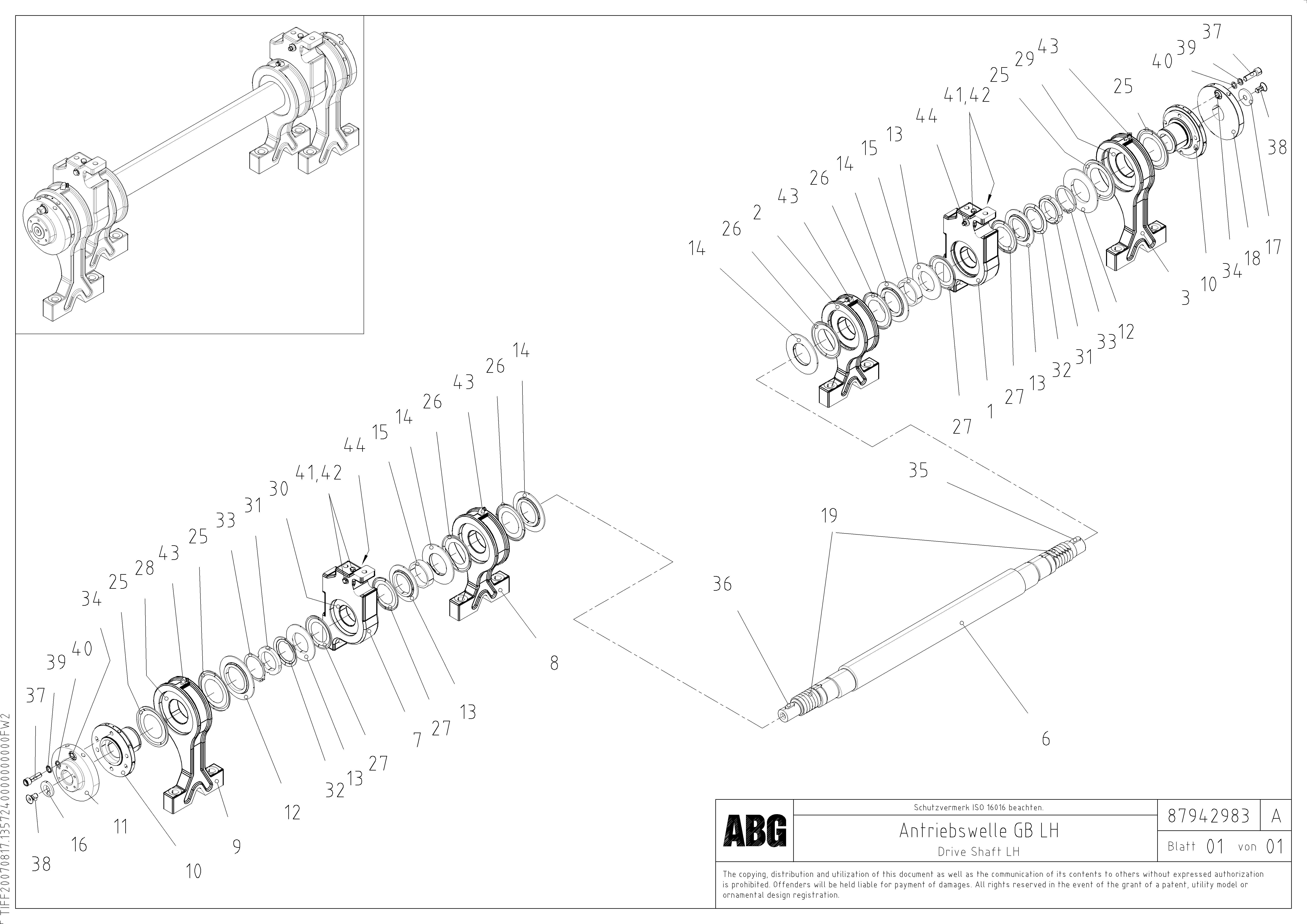 Схема запчастей Volvo ABG9820 - 66481 Tamper drive shaft for tamper/basic screed VDT-V 89 ETC ATT. SCREEDS 3,0 - 9,0M ABG9820