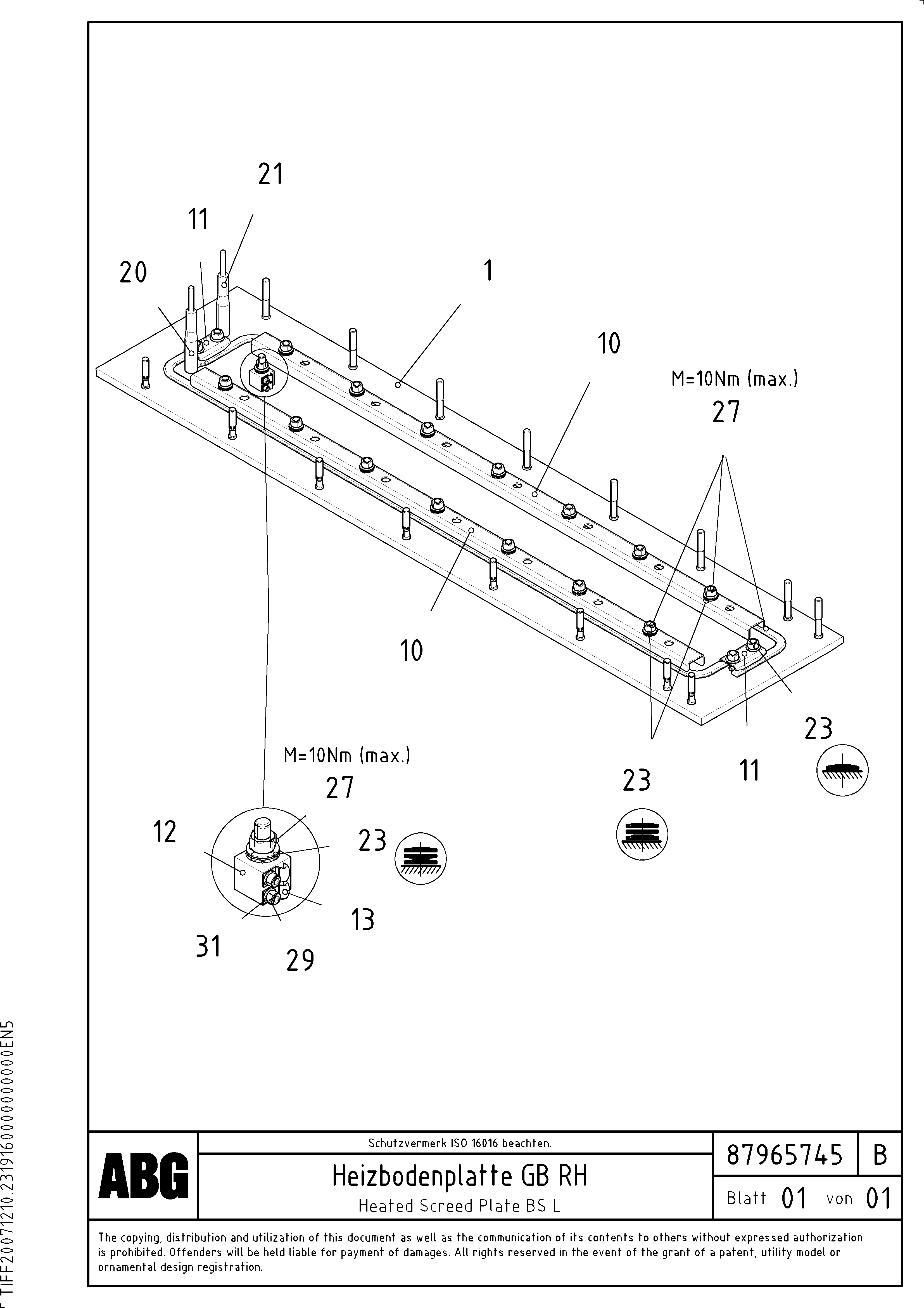 Схема запчастей Volvo ABG9820 - 66488 Heated screed plate for basic screed VDT-V 89 ETC ATT. SCREEDS 3,0 - 9,0M ABG9820