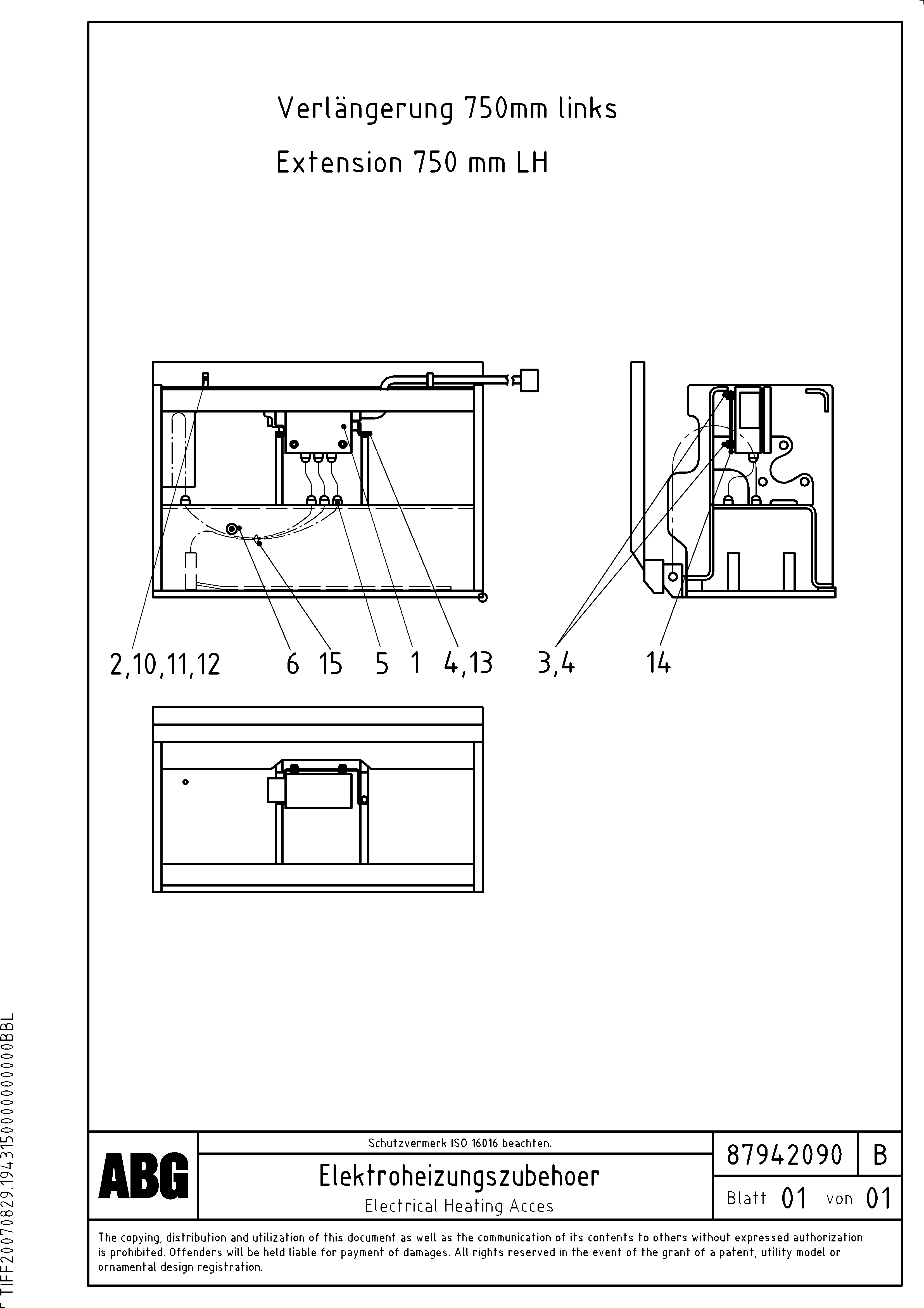 Схема запчастей Volvo ABG9820 - 64510 Electrical heating acces for extension VDT-V 89 ETC ATT. SCREEDS 3,0 - 9,0M ABG9820