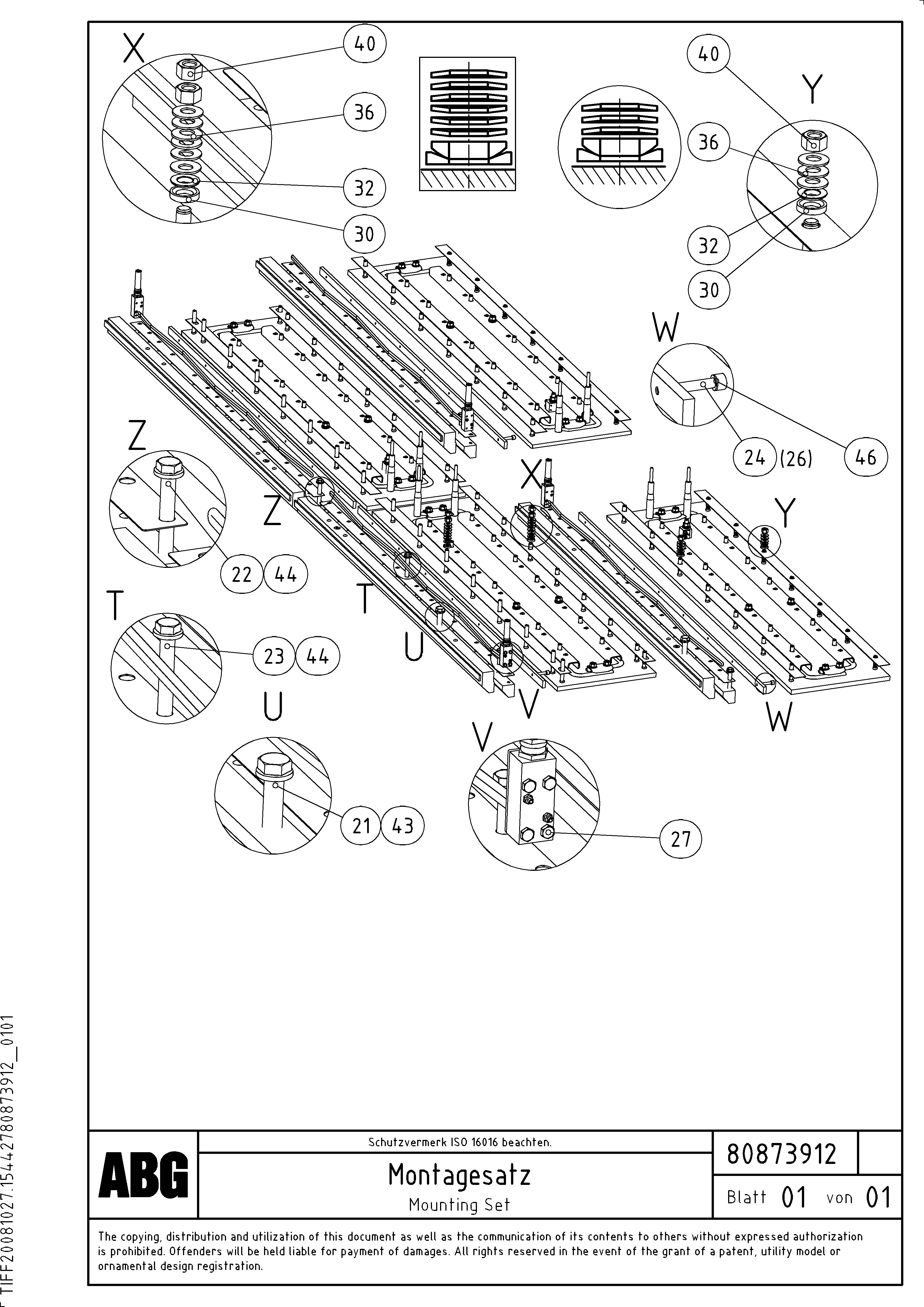 Схема запчастей Volvo ABG9820 - 64514 Mounting Set VDT-V 89 ETC ATT. SCREEDS 3,0 - 9,0M ABG9820