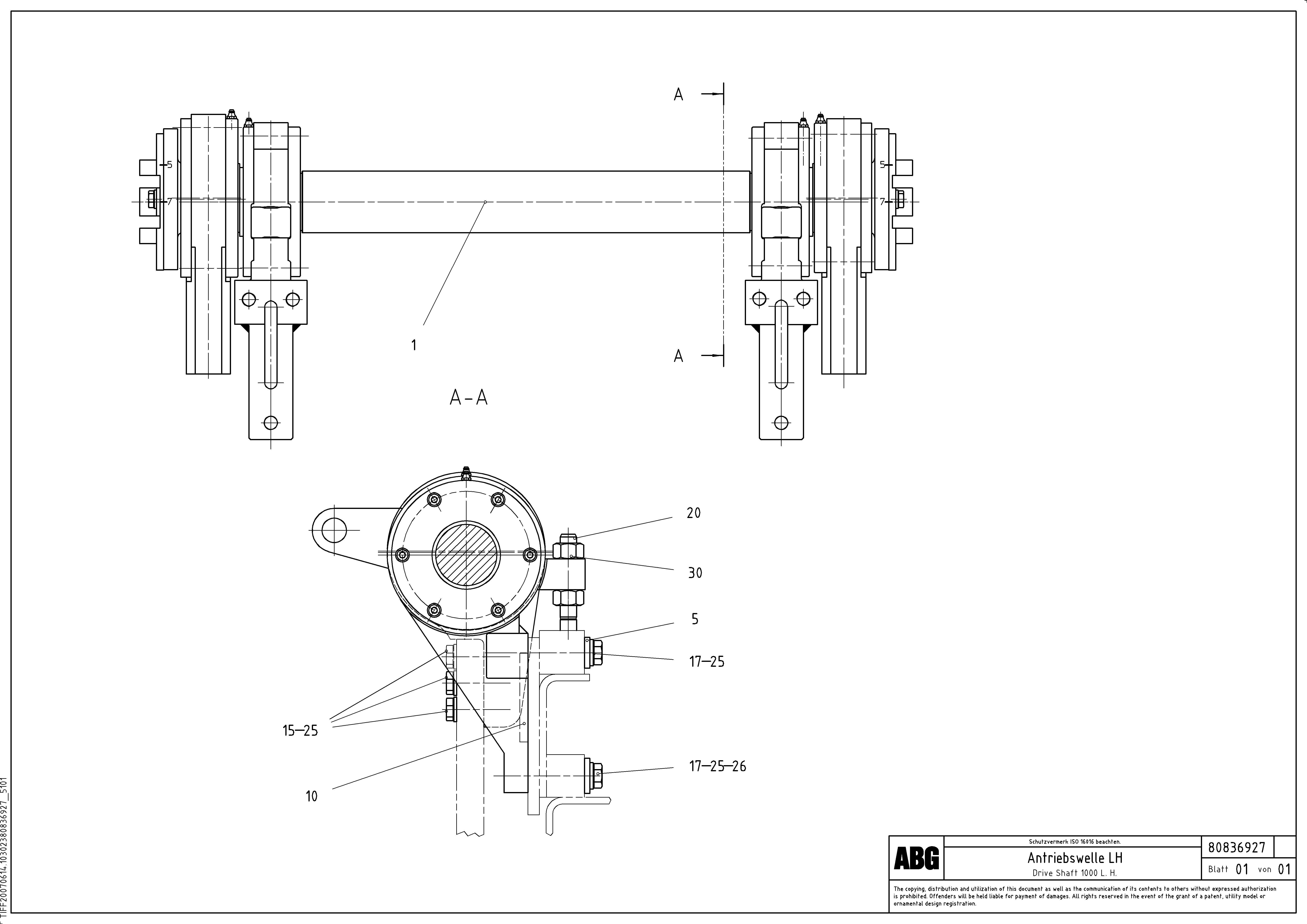 Схема запчастей Volvo ABG9820 - 62432 Drive shaft for extension MB 120 ATT. SCREEDS 3,0 -16,0M ABG9820