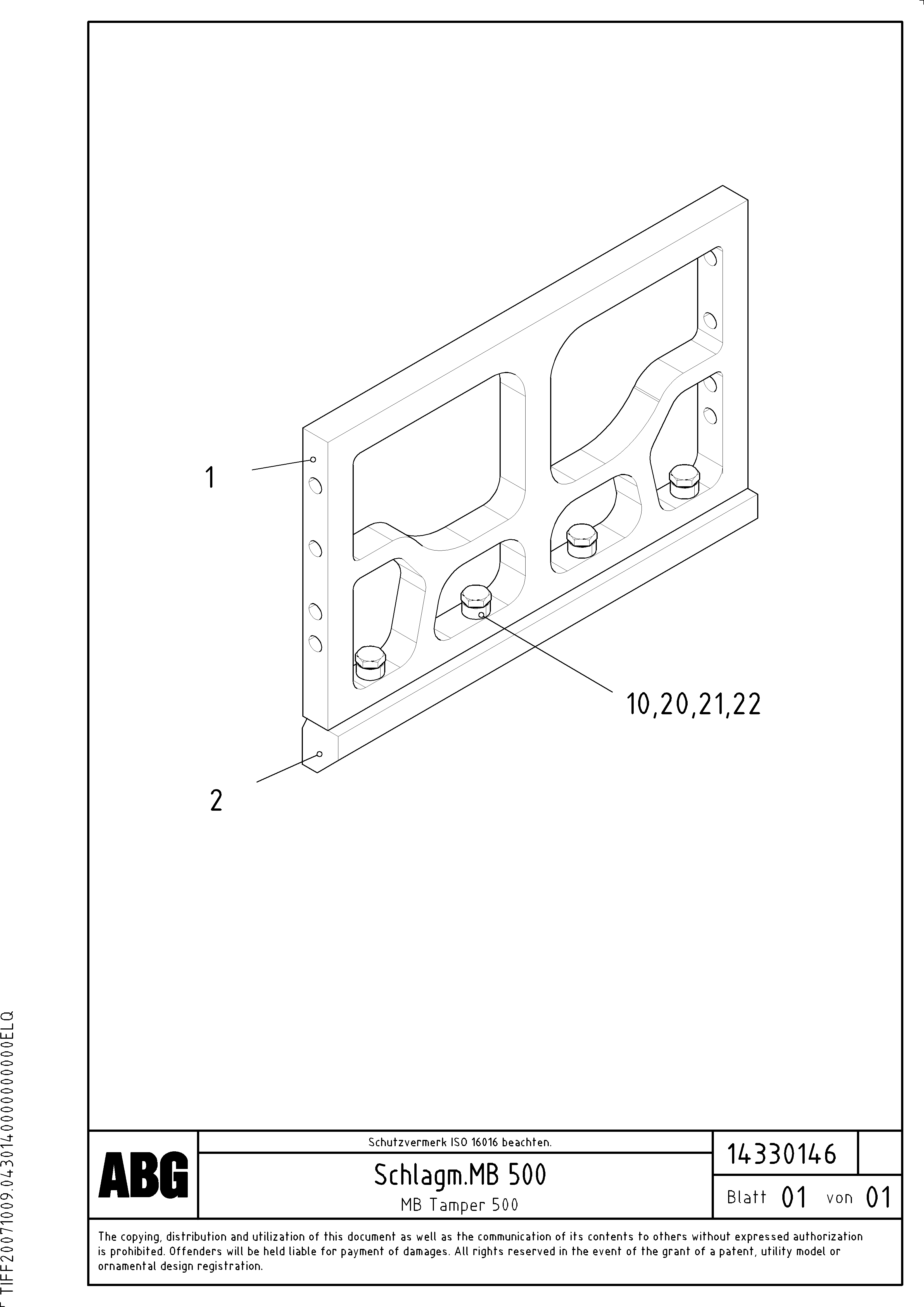 Схема запчастей Volvo ABG9820 - 62439 Tamper bar MB 120 ATT. SCREEDS 3,0 -16,0M ABG9820
