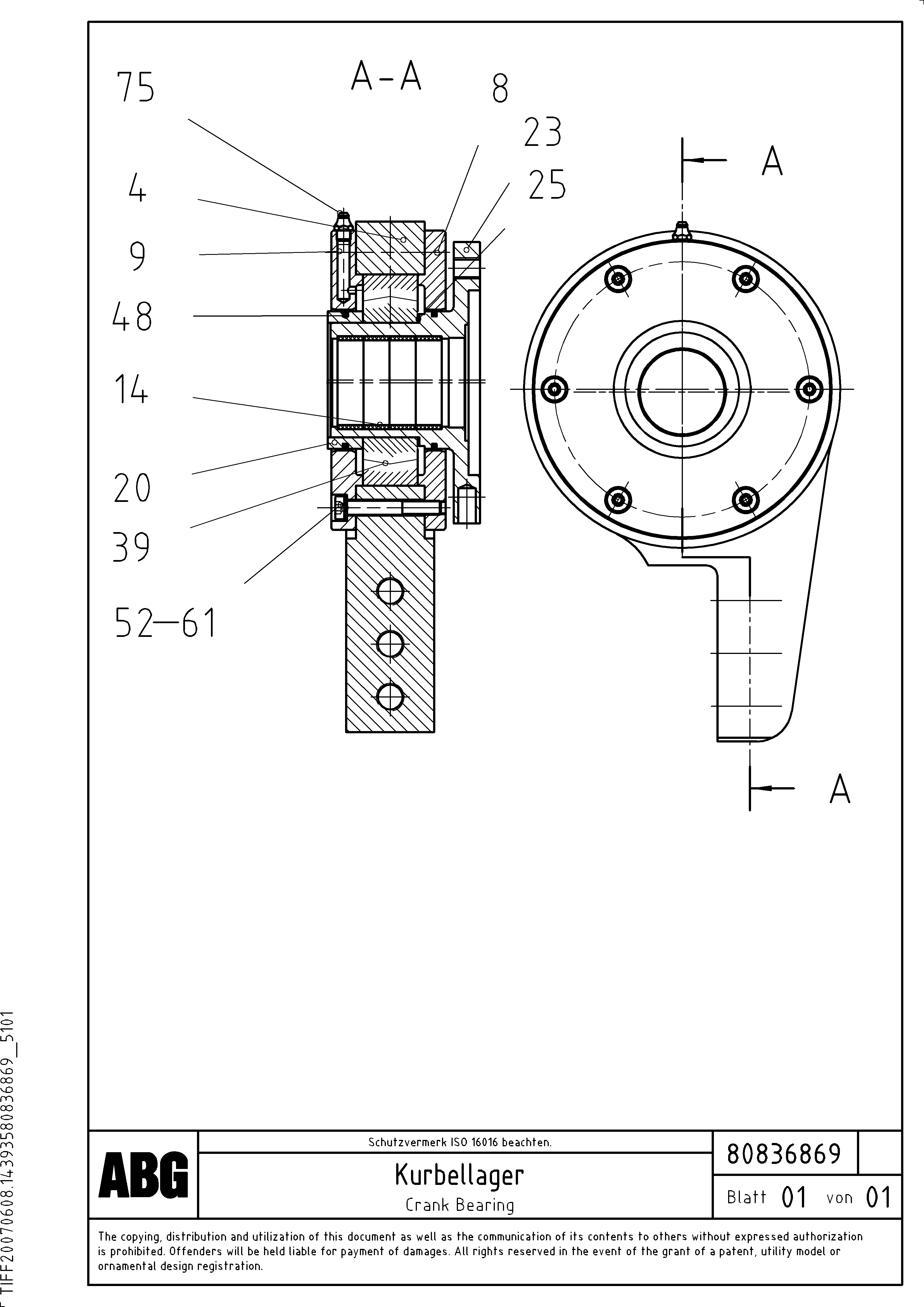 Схема запчастей Volvo ABG9820 - 62443 Crank bearing for extension MB 120 ATT. SCREEDS 3,0 -16,0M ABG9820