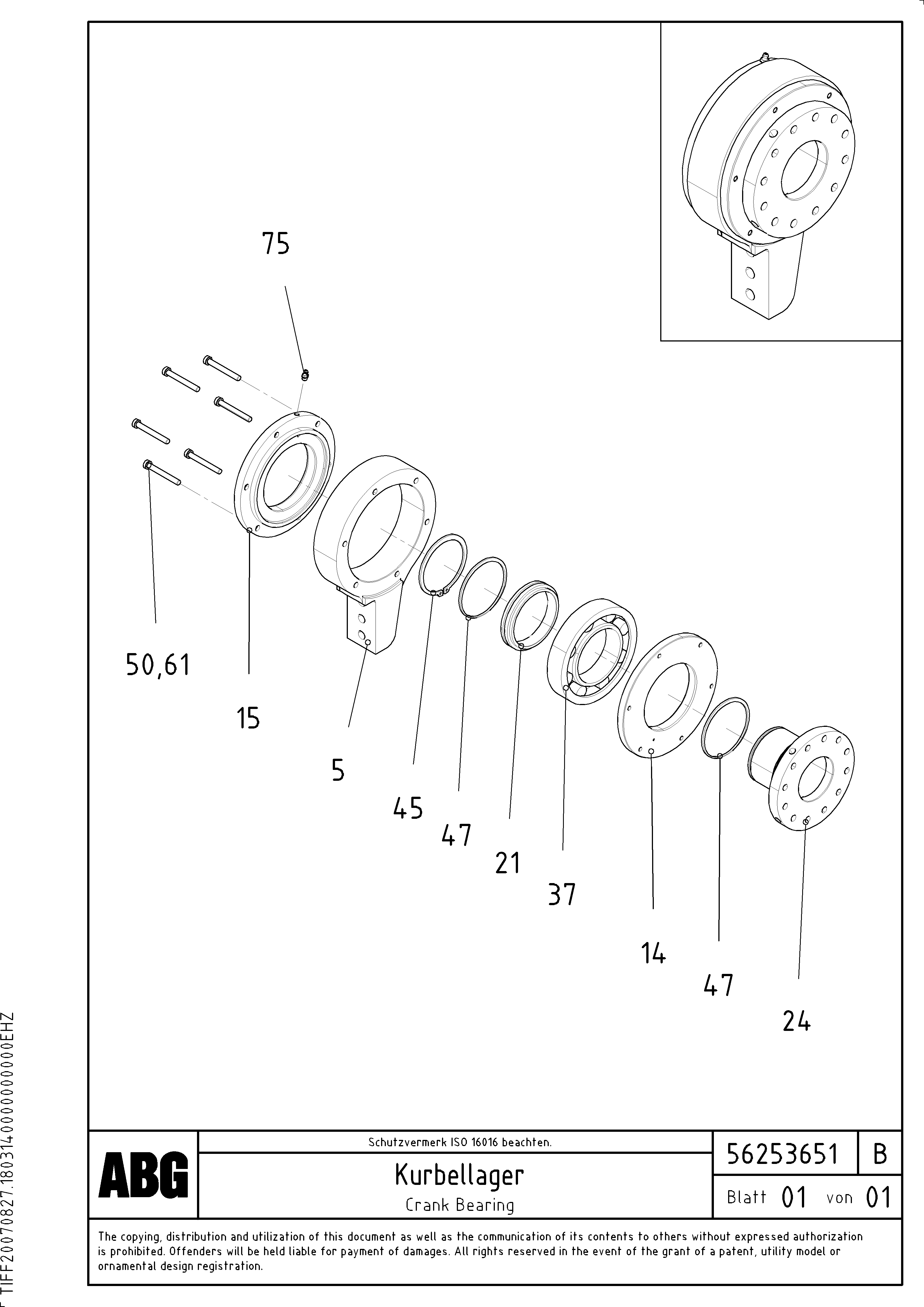Схема запчастей Volvo ABG9820 - 62448 Crank bearing for extension MB 120 ATT. SCREEDS 3,0 -16,0M ABG9820