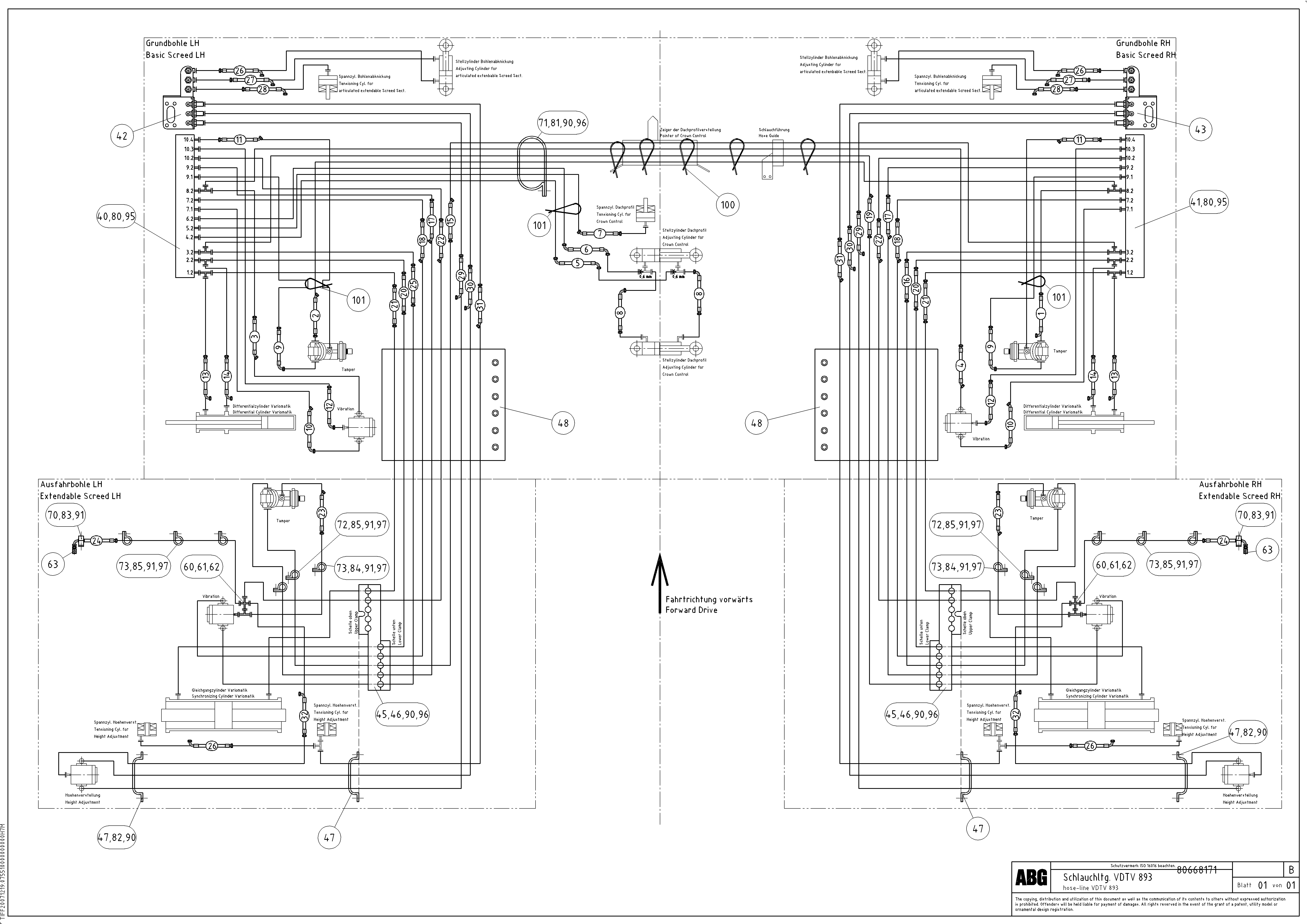 Схема запчастей Volvo ABG9820 - 62842 Hose lines from connection block VDT-V 89 ETC ATT. SCREEDS 3,0 - 9,0M ABG9820