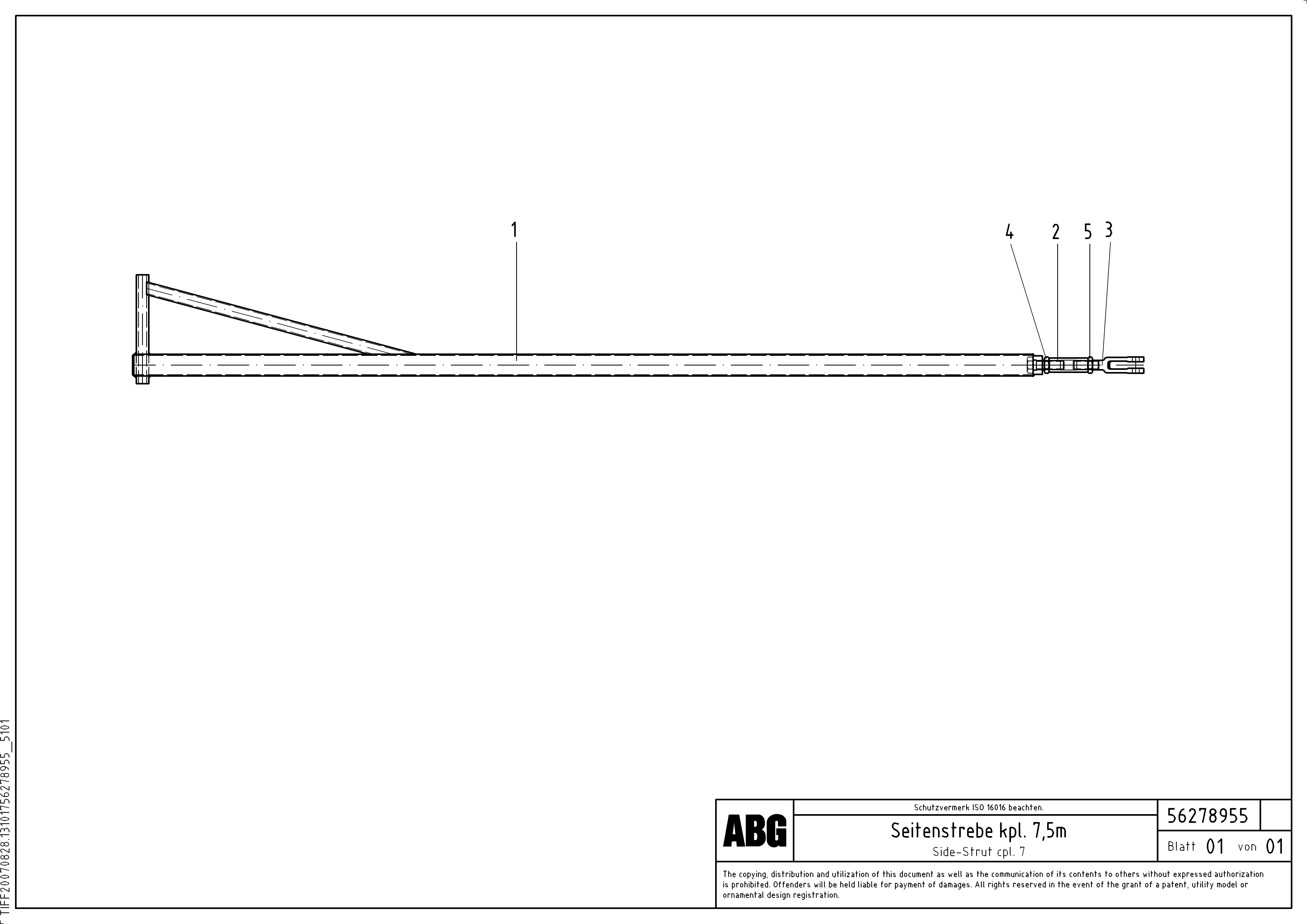 Схема запчастей Volvo ABG9820 - 75878 Side prop assembly for auger extension VDT-V 88 ETC SCREEDS 3,0 - 9,0M ABG9820