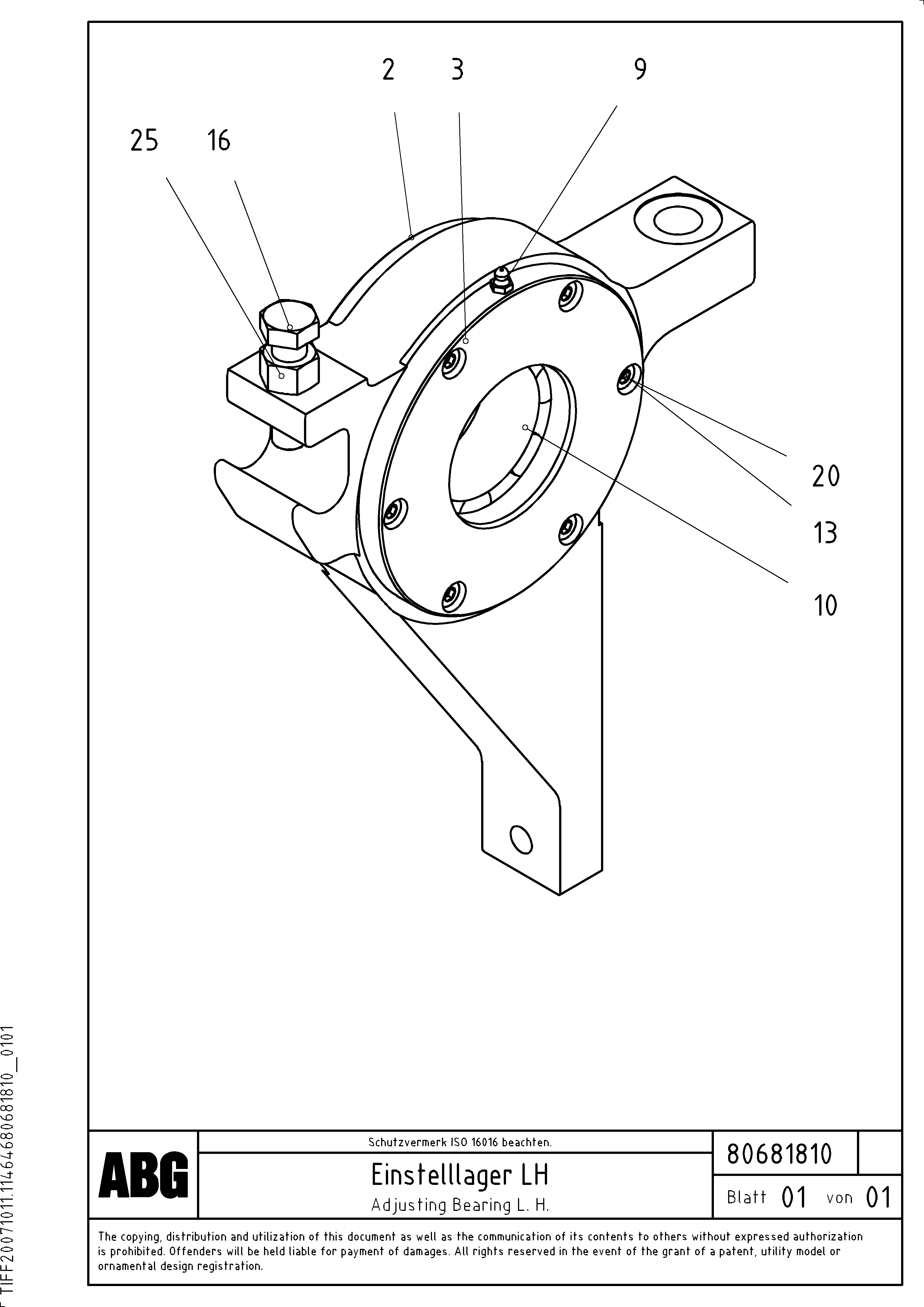 Схема запчастей Volvo ABG9820 - 65138 Adjustable bearing for extension MB 120 VARIO ATT. SCREEDS 5,0 -12,5M ABG9820