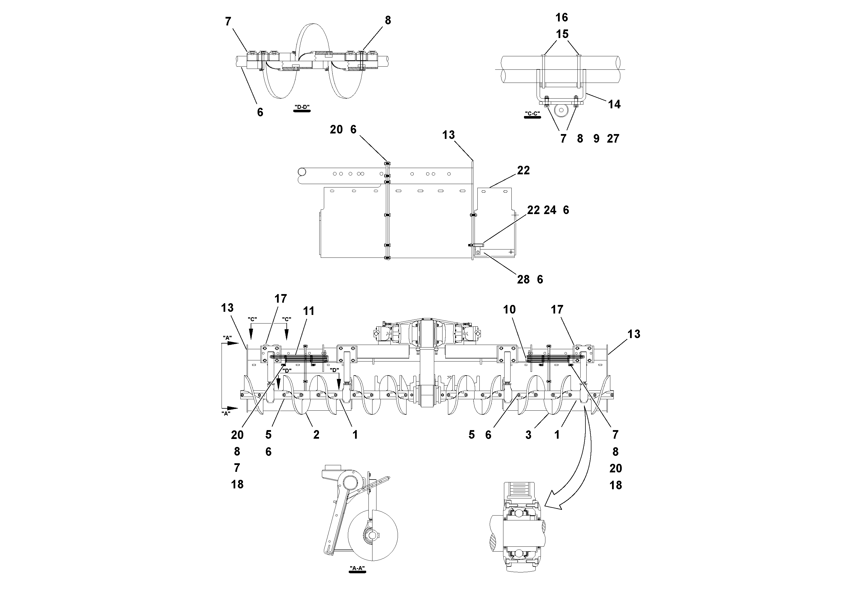 Схема запчастей Volvo PF4410 - 101472 Auger and Tunnel/guard Extension Arrangements PF4410 S/N 197449-