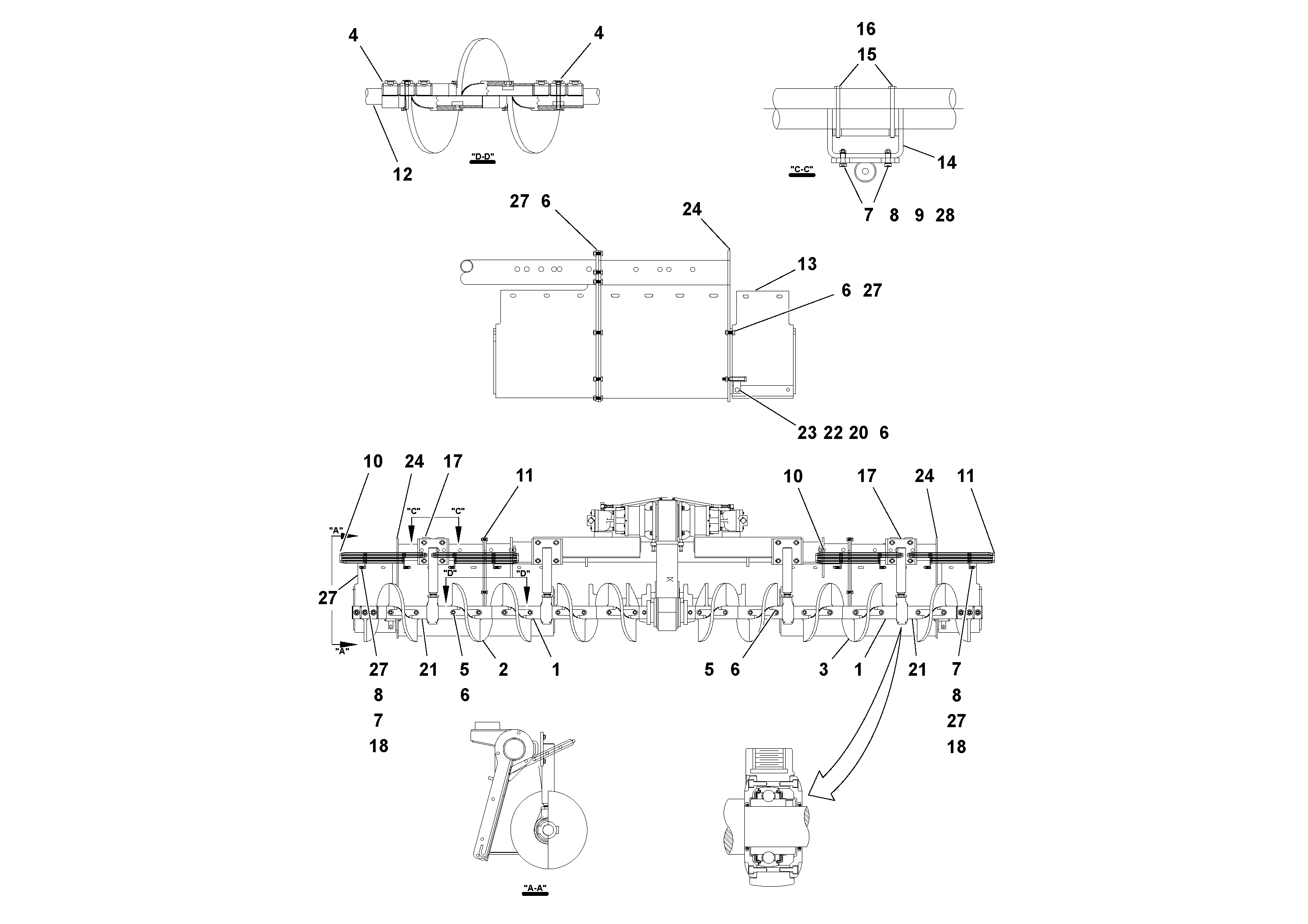 Схема запчастей Volvo PF4410 - 102561 Auger and Tunnel/guard Extension Arrangements PF4410 S/N 197449-