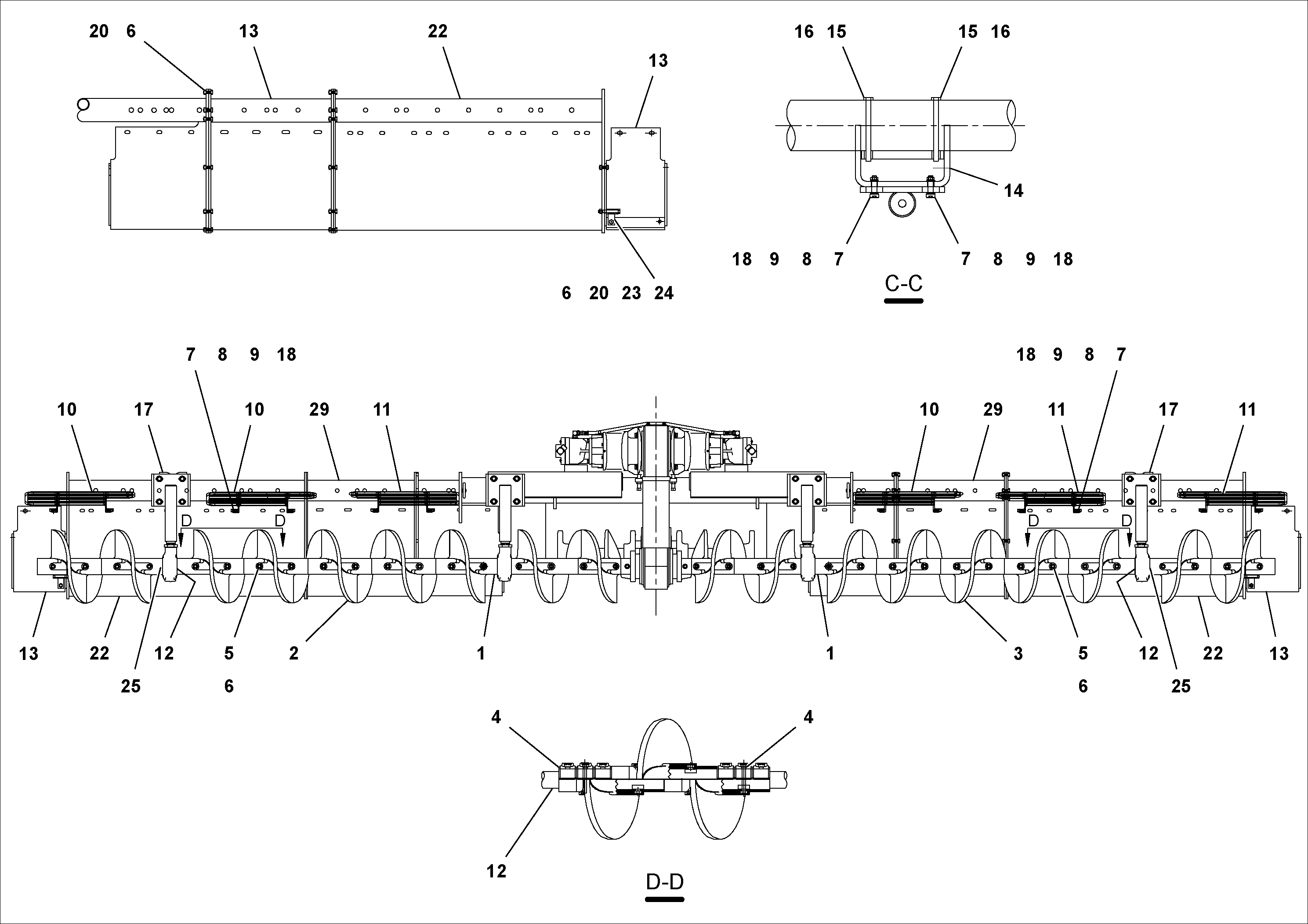 Схема запчастей Volvo PF4410 - 105610 Auger and Tunnel/guard Extension Arrangements PF4410 S/N 197449-