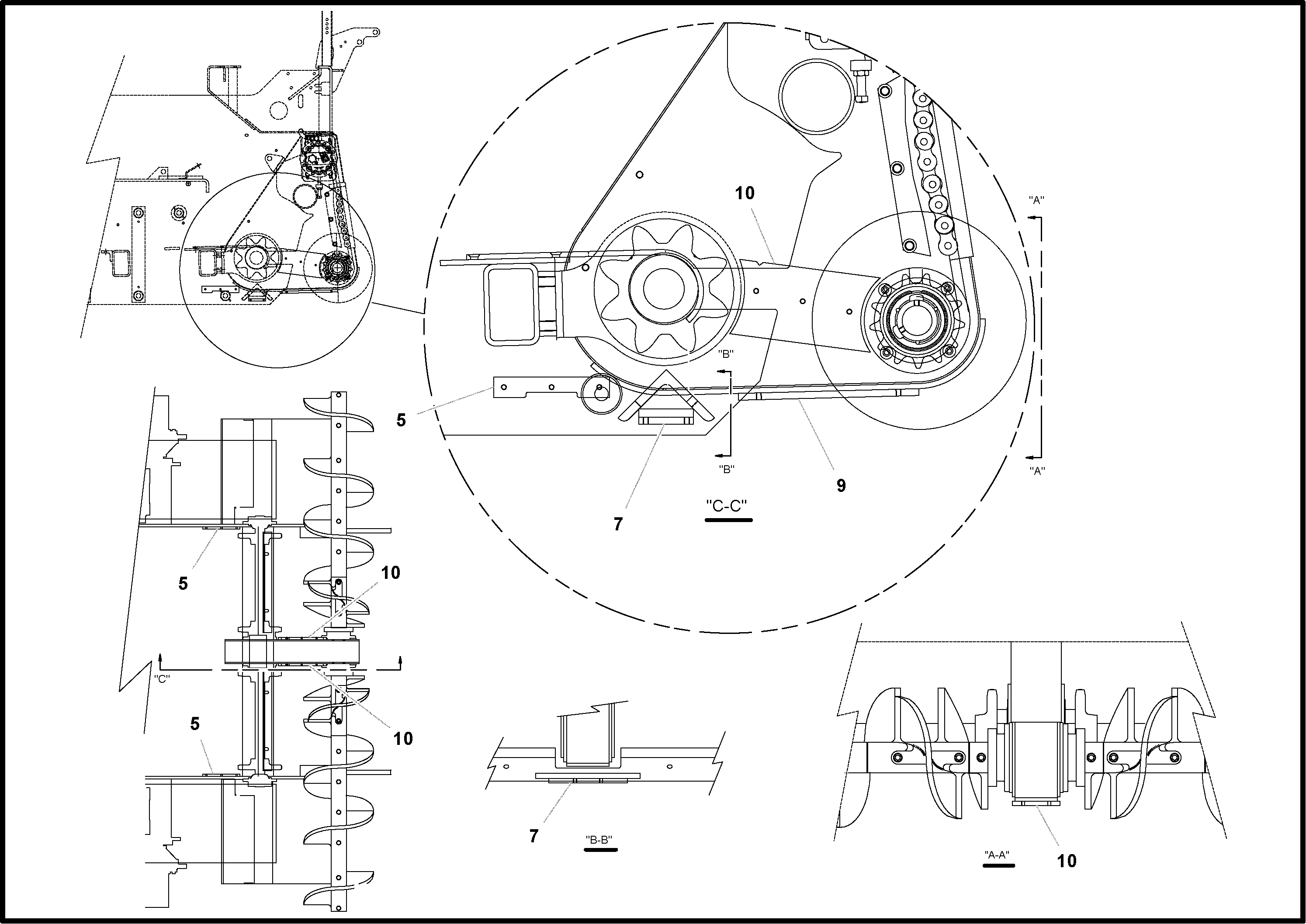 Схема запчастей Volvo PF4410 - 76499 Auger and Tunnel / Guard Arrangement PF4410 S/N 375009-